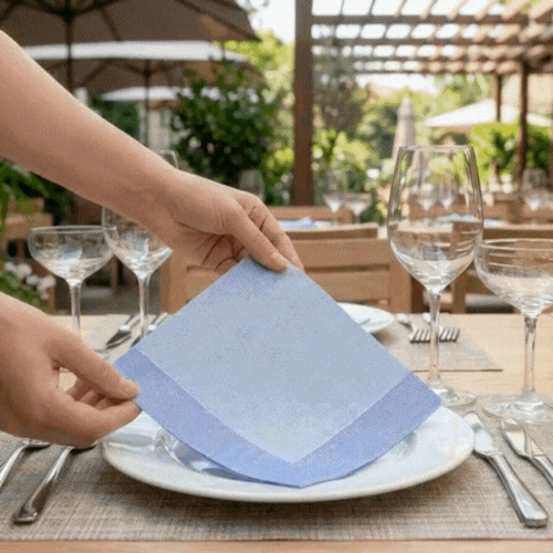 Luxenap Square White Paper Napkin - Super Lux, with Blue Threads - 15 3/4" x 15 3/4" - 25 count box