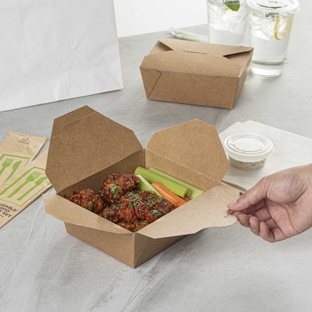 Bio Tek 45 oz Rectangle Kraft Paper #8 Bio Box Take Out Container - 6 3/4" x 5 1/2" x 2 1/2" - 200 count box