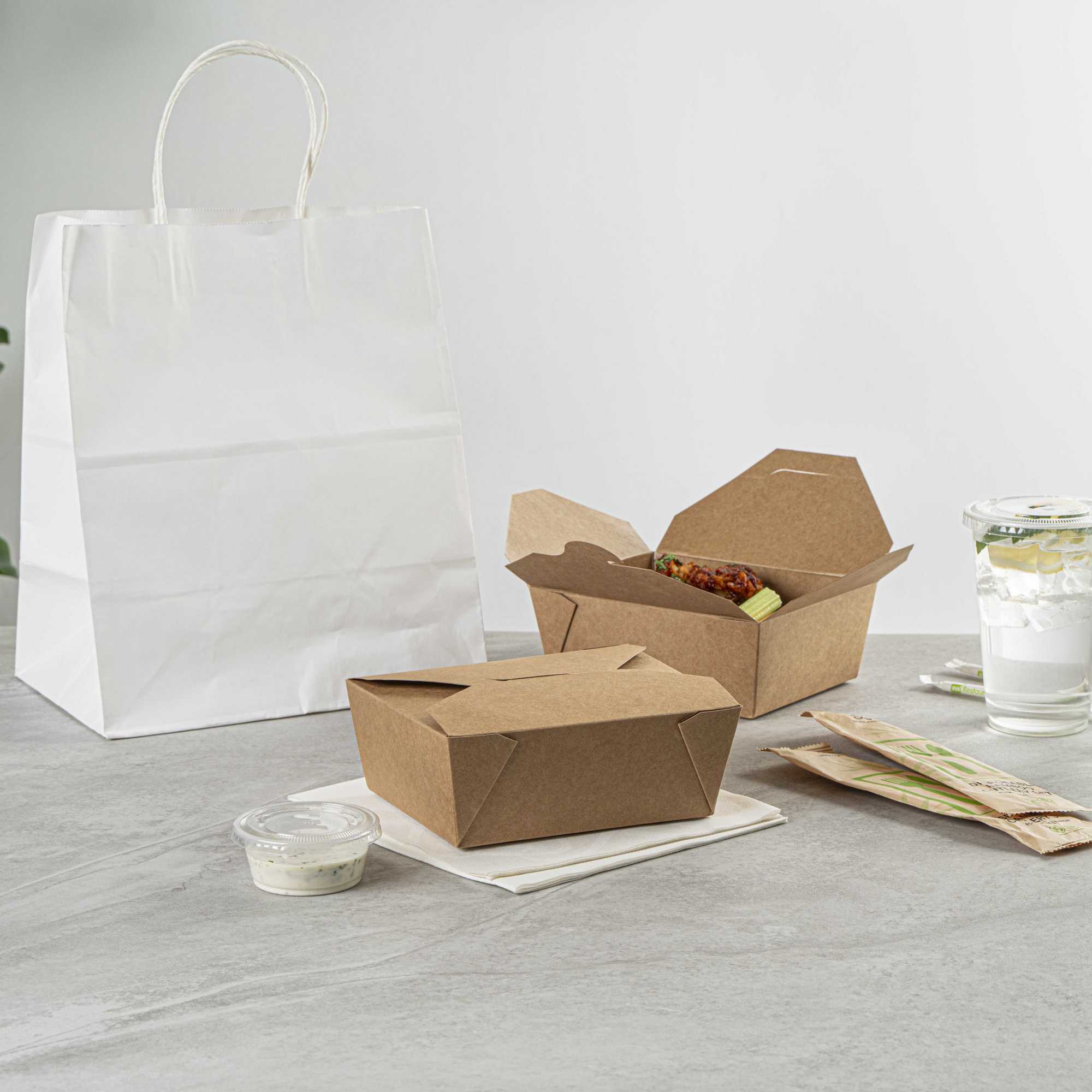 Bio Tek 45 oz Rectangle Kraft Paper #8 Bio Box Take Out Container - 6 3/4" x 5 1/2" x 2 1/2" - 200 count box
