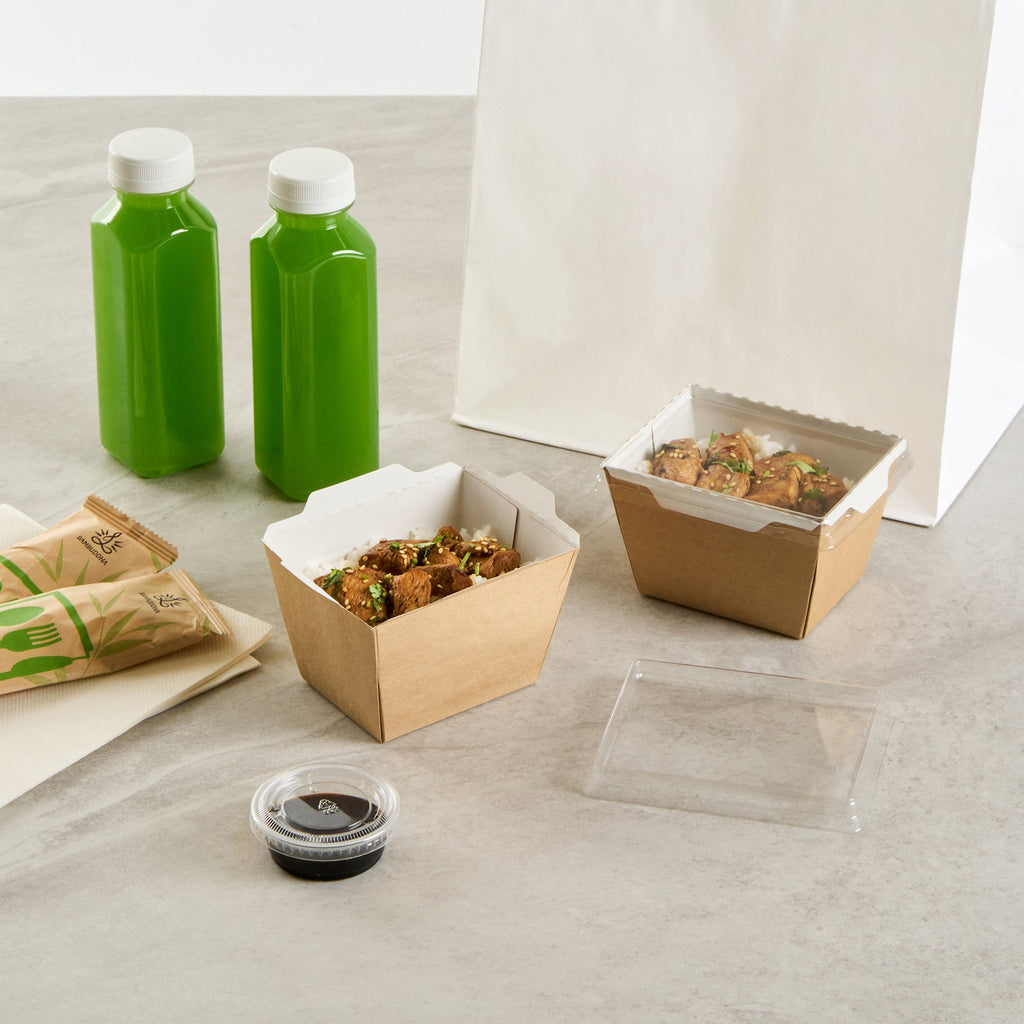 Cafe Vision 17 oz Rectangle Kraft Paper Small Click Lock Container - 4 1/4" x 3 1/4" x 2 3/4" - 200 count box