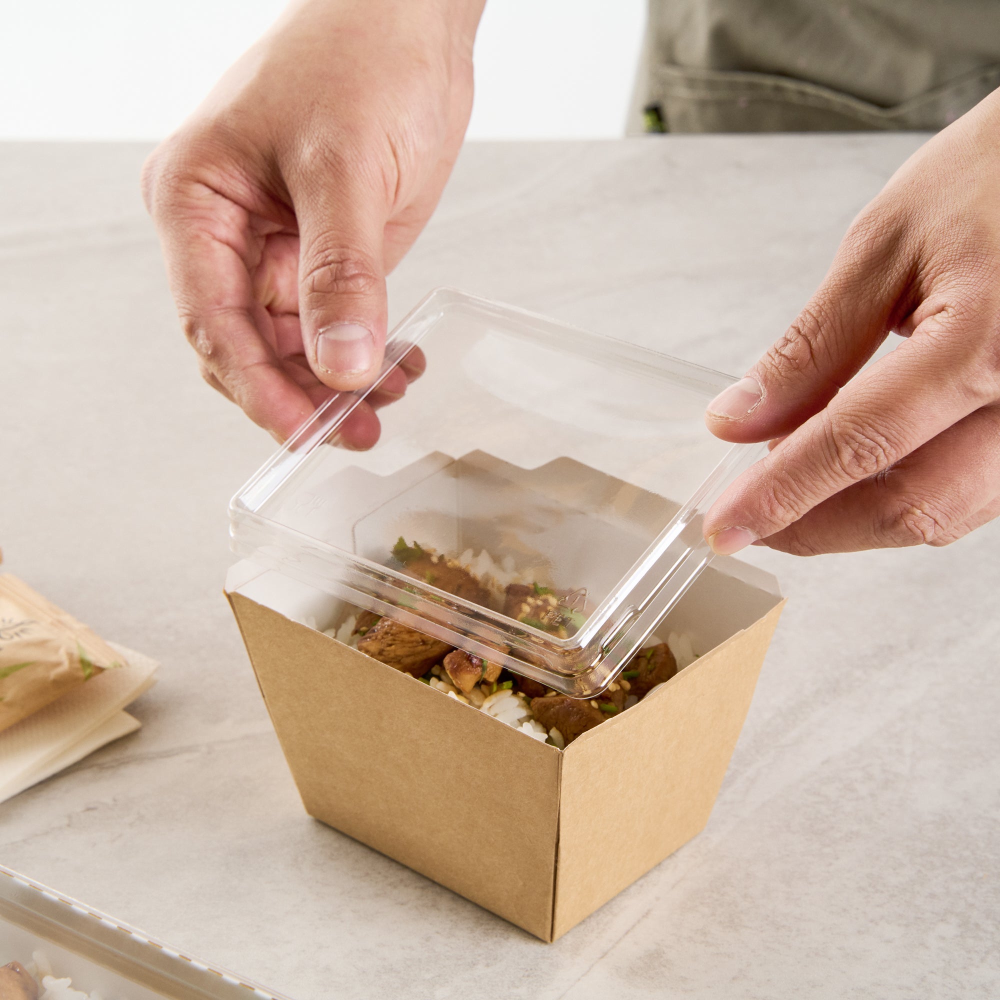 Cafe Vision Rectangle Clear Plastic Lid - Fits Small Click Lock Container - 200 count box