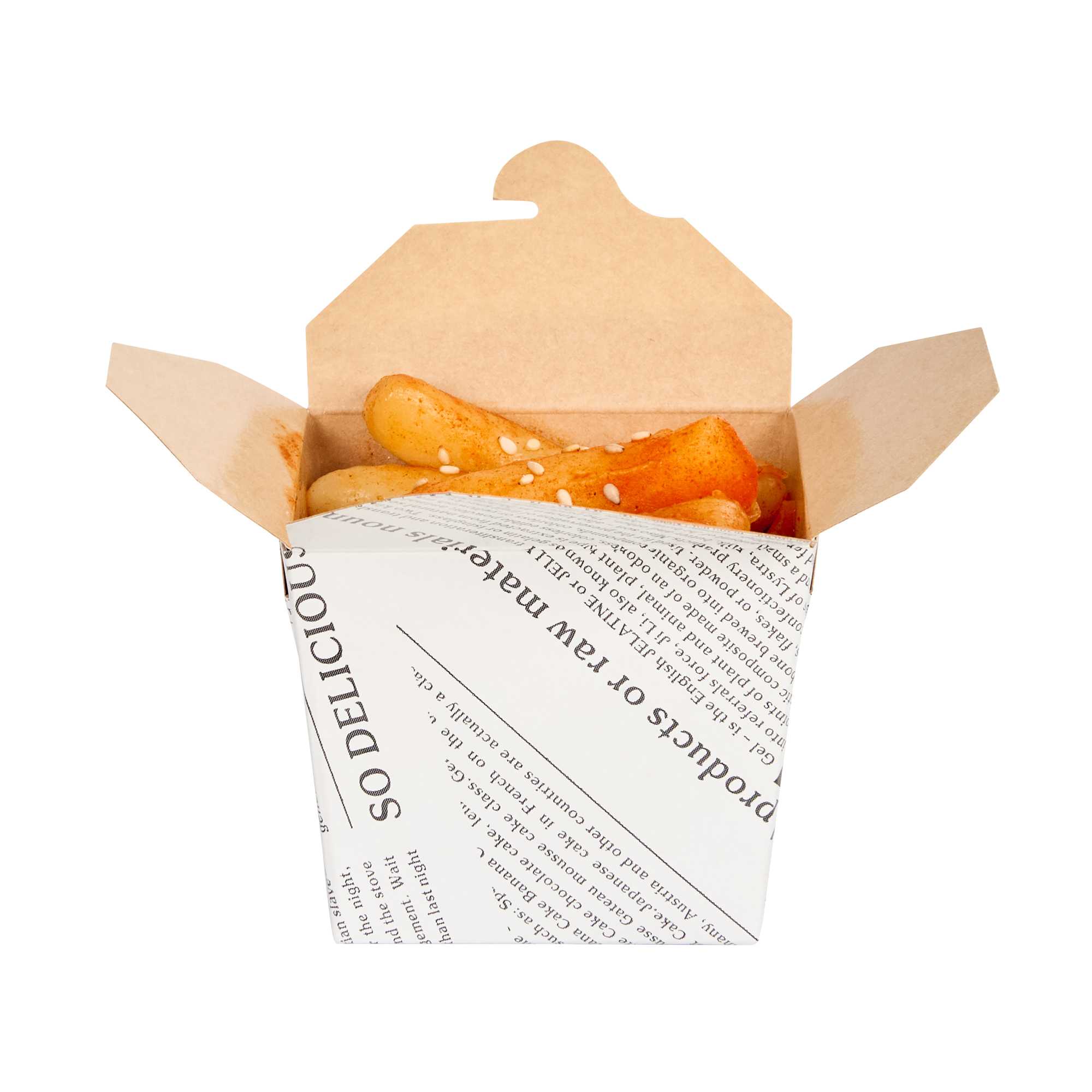 Bio Tek 8 oz Square Newsprint Paper Noodle Take Out Container - 2 3/4" x 2 1/4" x 2 1/2" - 200 count box