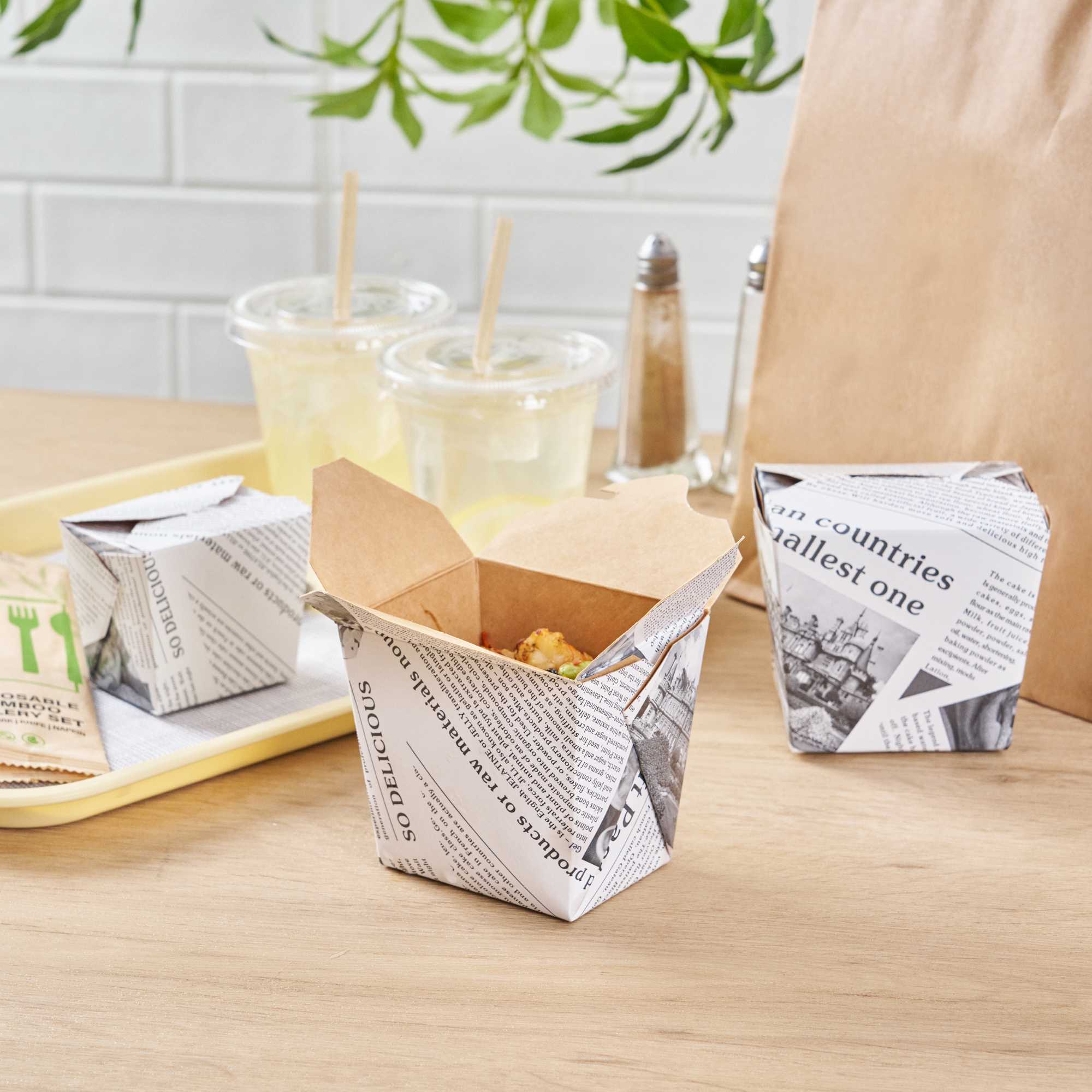 Bio Tek 8 oz Square Newsprint Paper Noodle Take Out Container - 2 3/4" x 2 1/4" x 2 1/2" - 200 count box