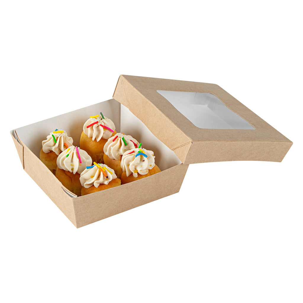 Cafe Vision 13 oz Square Kraft Paper Small Take Out Container - 4 1/2" x 4 1/2" x 1 1/2" - 200 count box