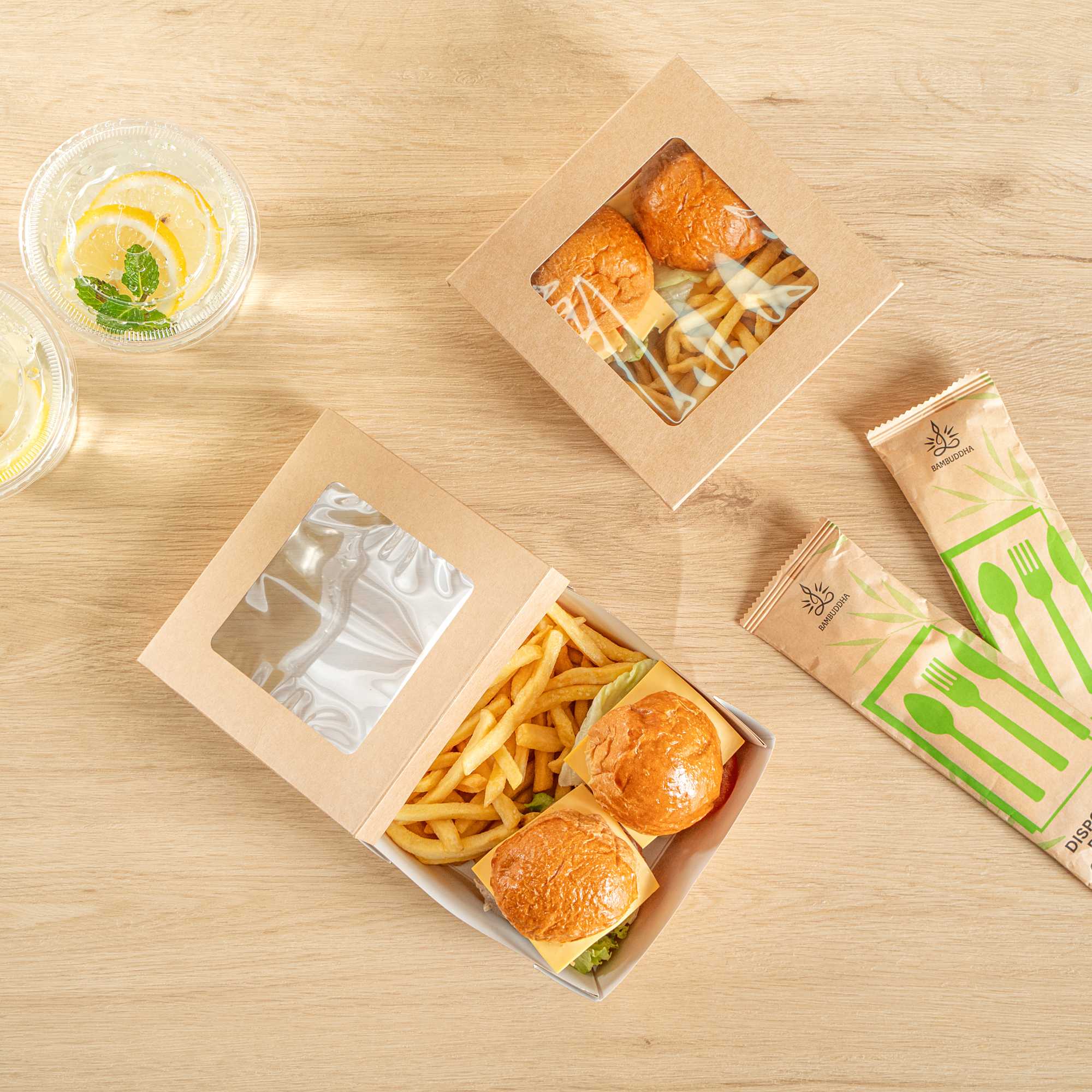 Cafe Vision 27 oz Square Kraft Paper Medium Take Out Container - 5 1/4" x 5 1/4" x 2" - 200 count box