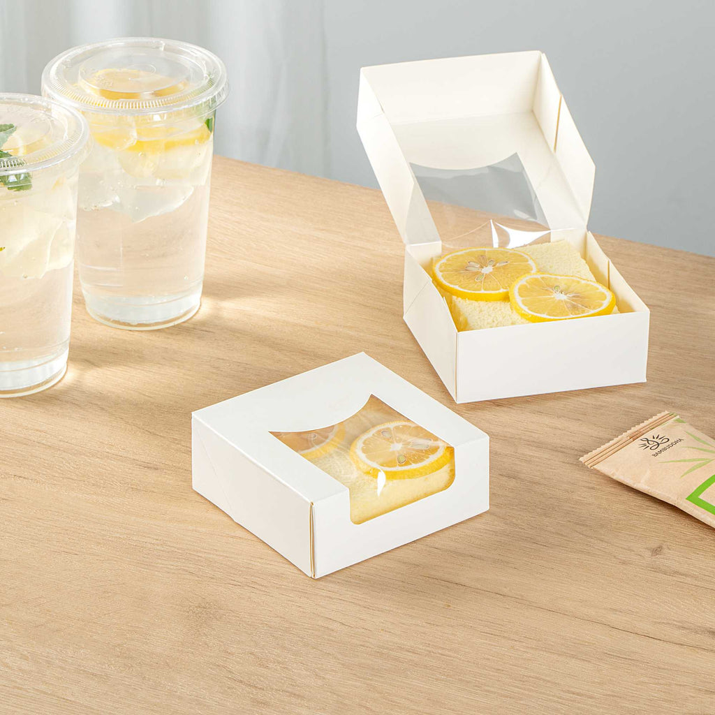 Cafe Vision 11 oz Square White Paper Small Take Out Container - 4" x 4" x 1 1/2" - 25 count box