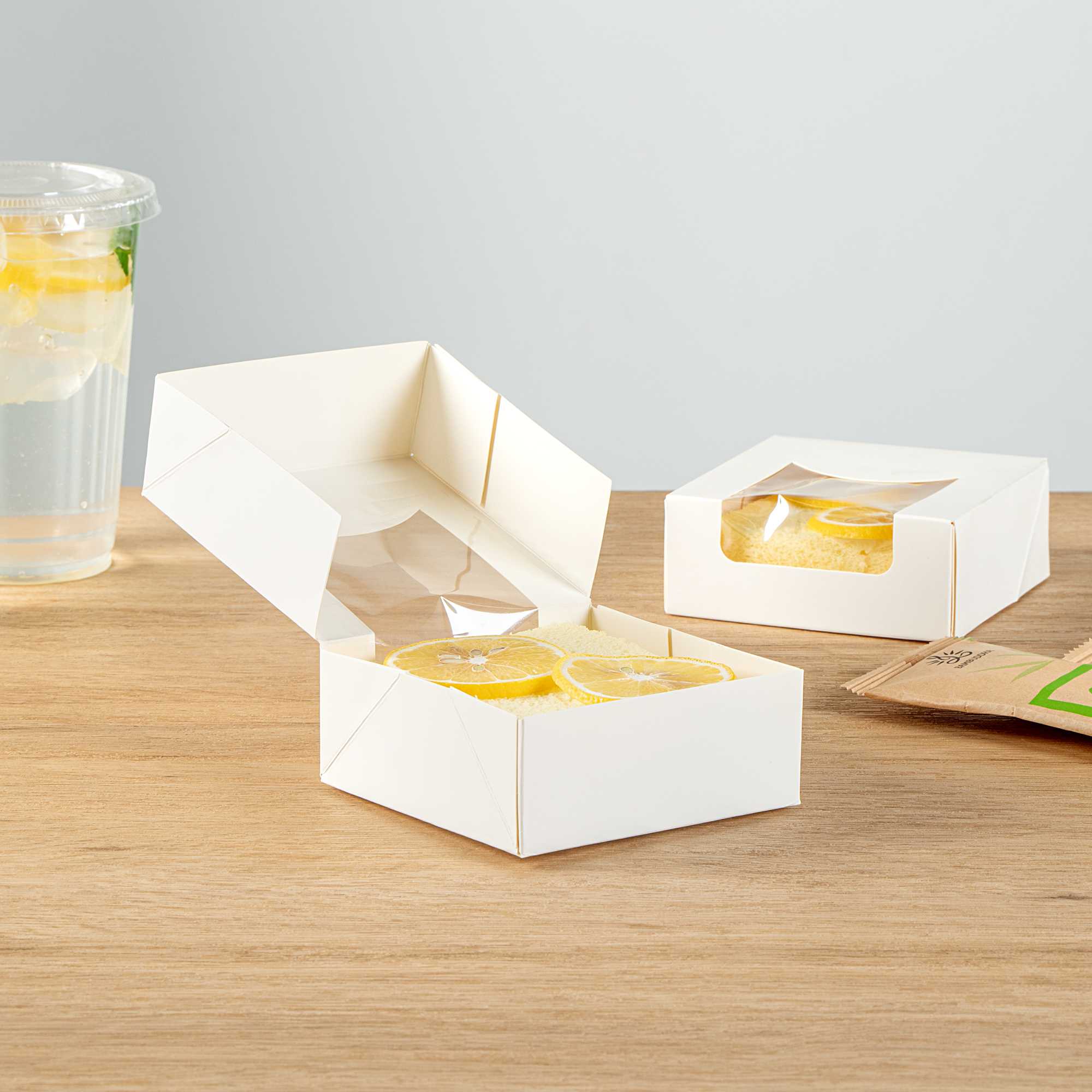 Cafe Vision 11 oz Square White Paper Small Take Out Container - 4" x 4" x 1 1/2" - 25 count box