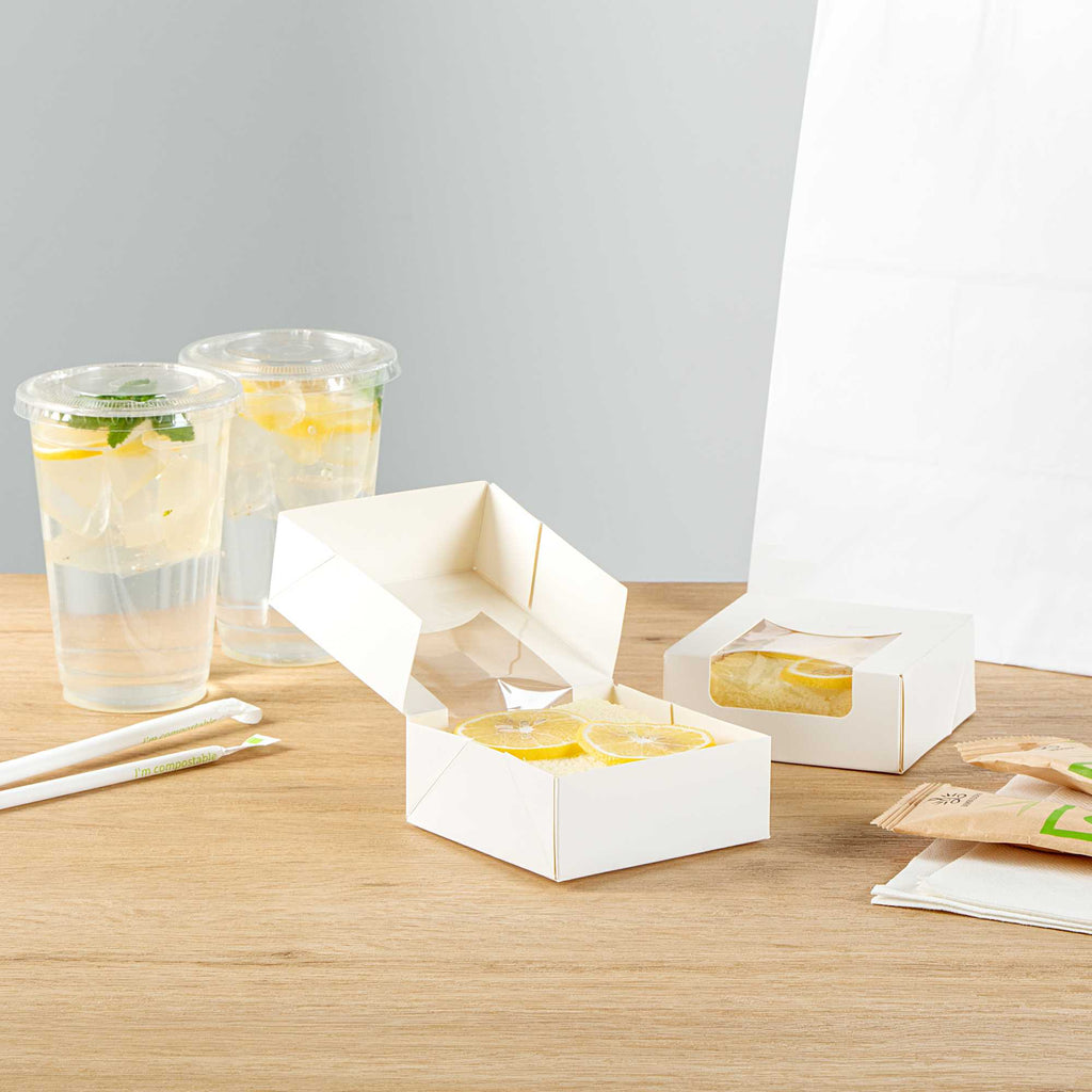 Cafe Vision 11 oz Square White Paper Small Take Out Container - 4" x 4" x 1 1/2" - 25 count box