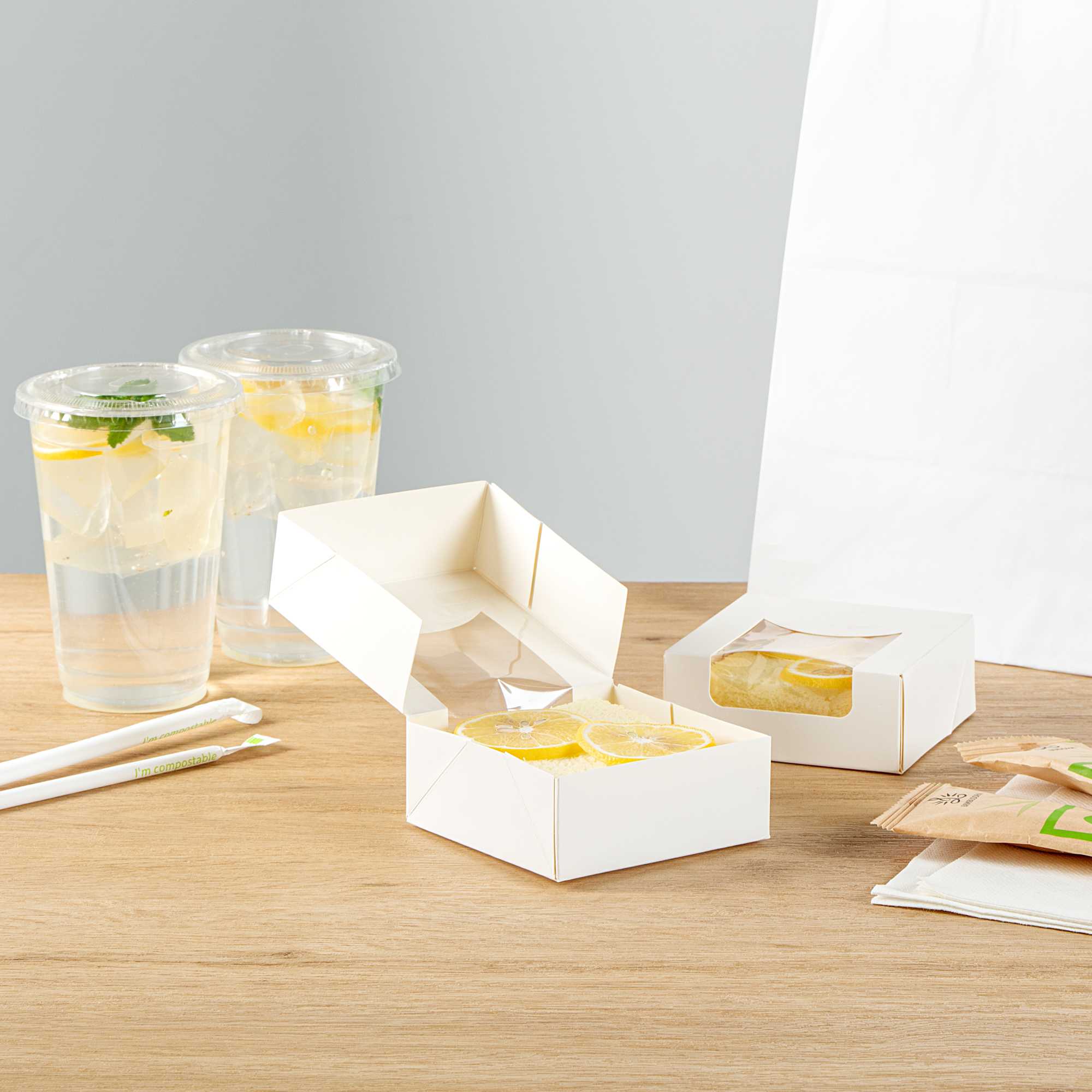 Cafe Vision 11 oz Square White Paper Small Take Out Container - 4" x 4" x 1 1/2" - 25 count box