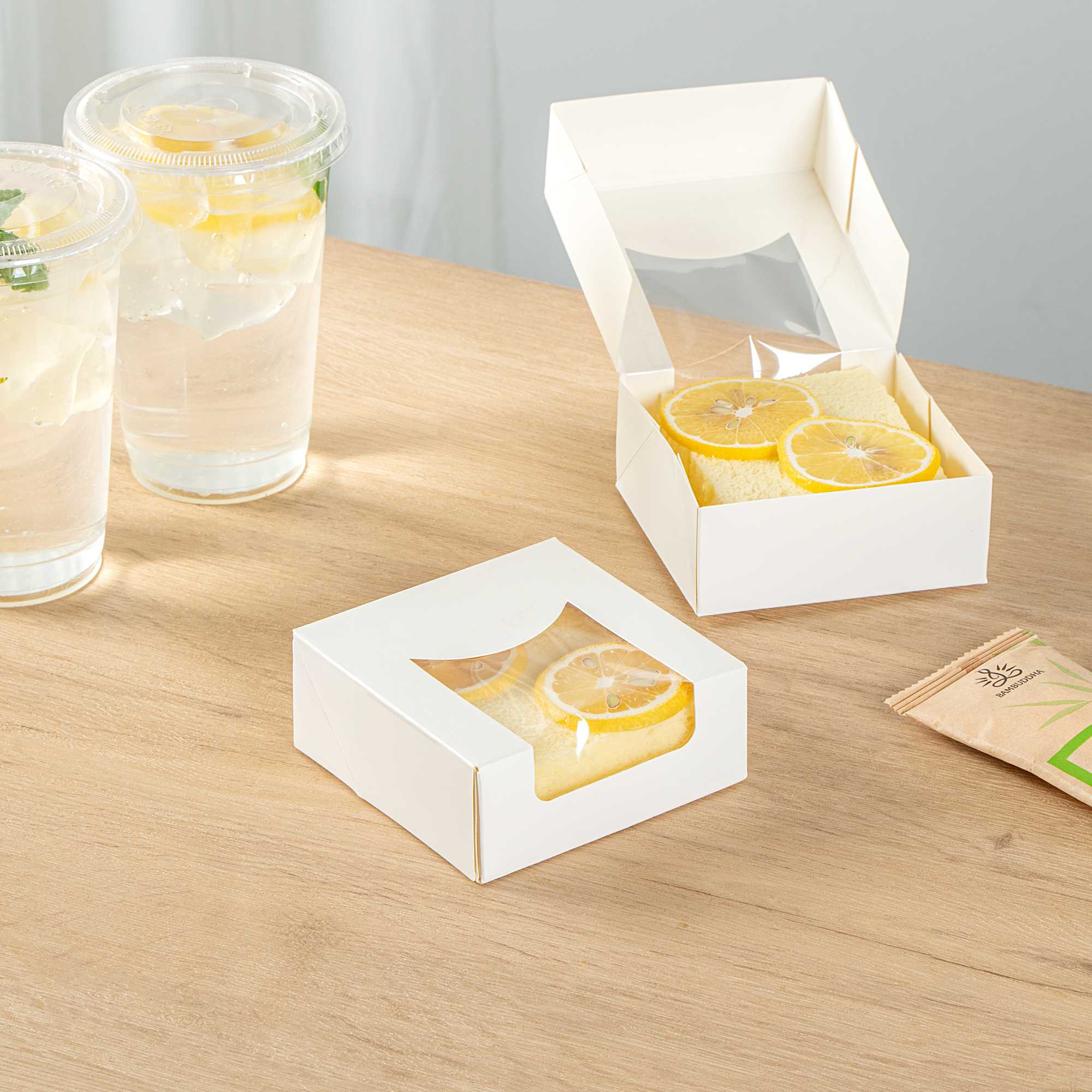 Cafe Vision 11 oz Square White Paper Small Take Out Container - 4" x 4" x 1 1/2" - 200 count box