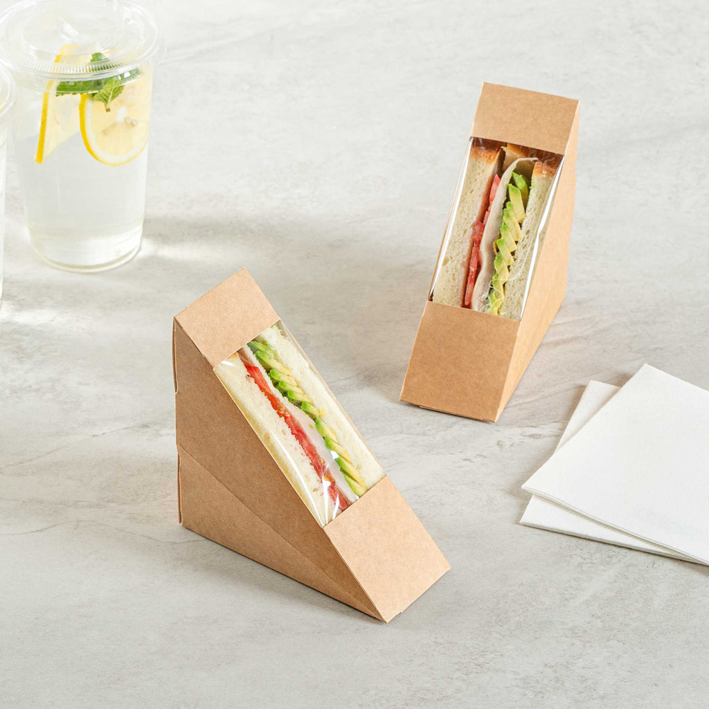 Cafe Vision Triangle Kraft Paper Small Sandwich Box - 4 3/4" x 4 3/4" x 2" - 200 count box