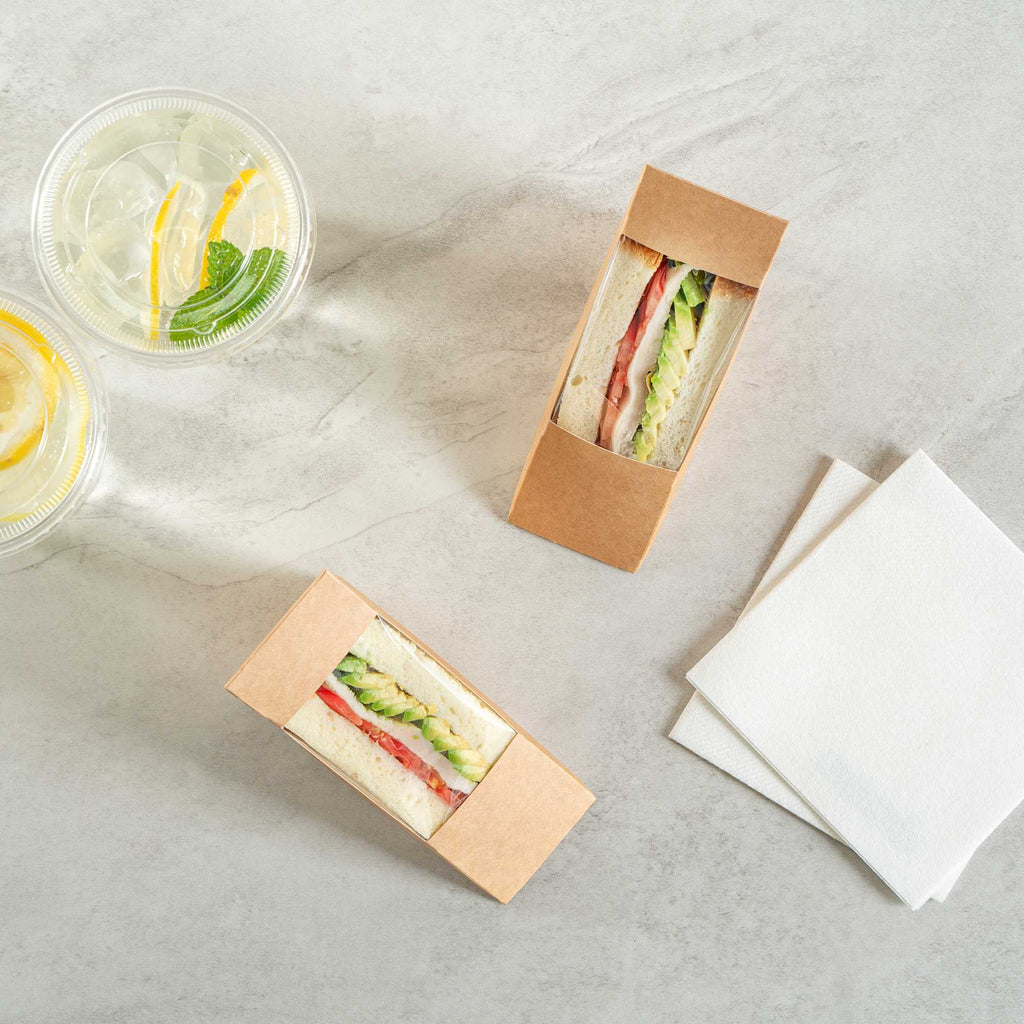 Cafe Vision Triangle Kraft Paper Small Sandwich Box - 4 3/4" x 4 3/4" x 2" - 200 count box