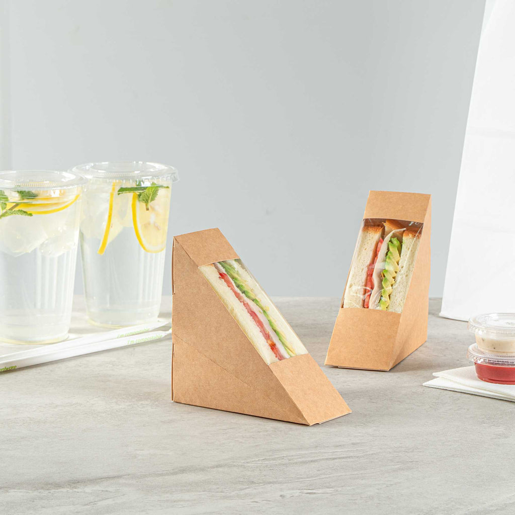 Cafe Vision Triangle Kraft Paper Small Sandwich Box - 4 3/4" x 4 3/4" x 2" - 200 count box
