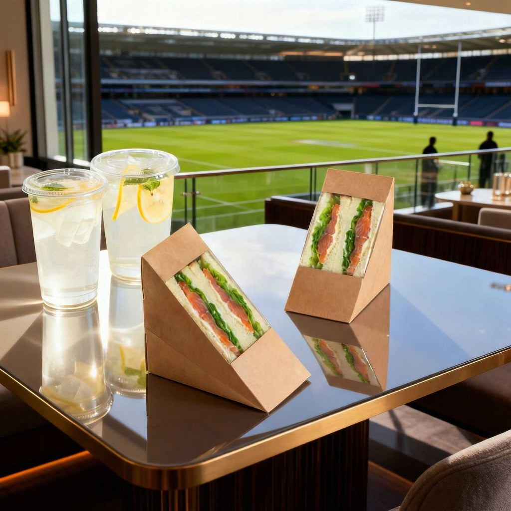 Cafe Vision Triangle Kraft Paper Medium Sandwich Box - 4 3/4" x 4 3/4" x 2 3/4" - 200 count box