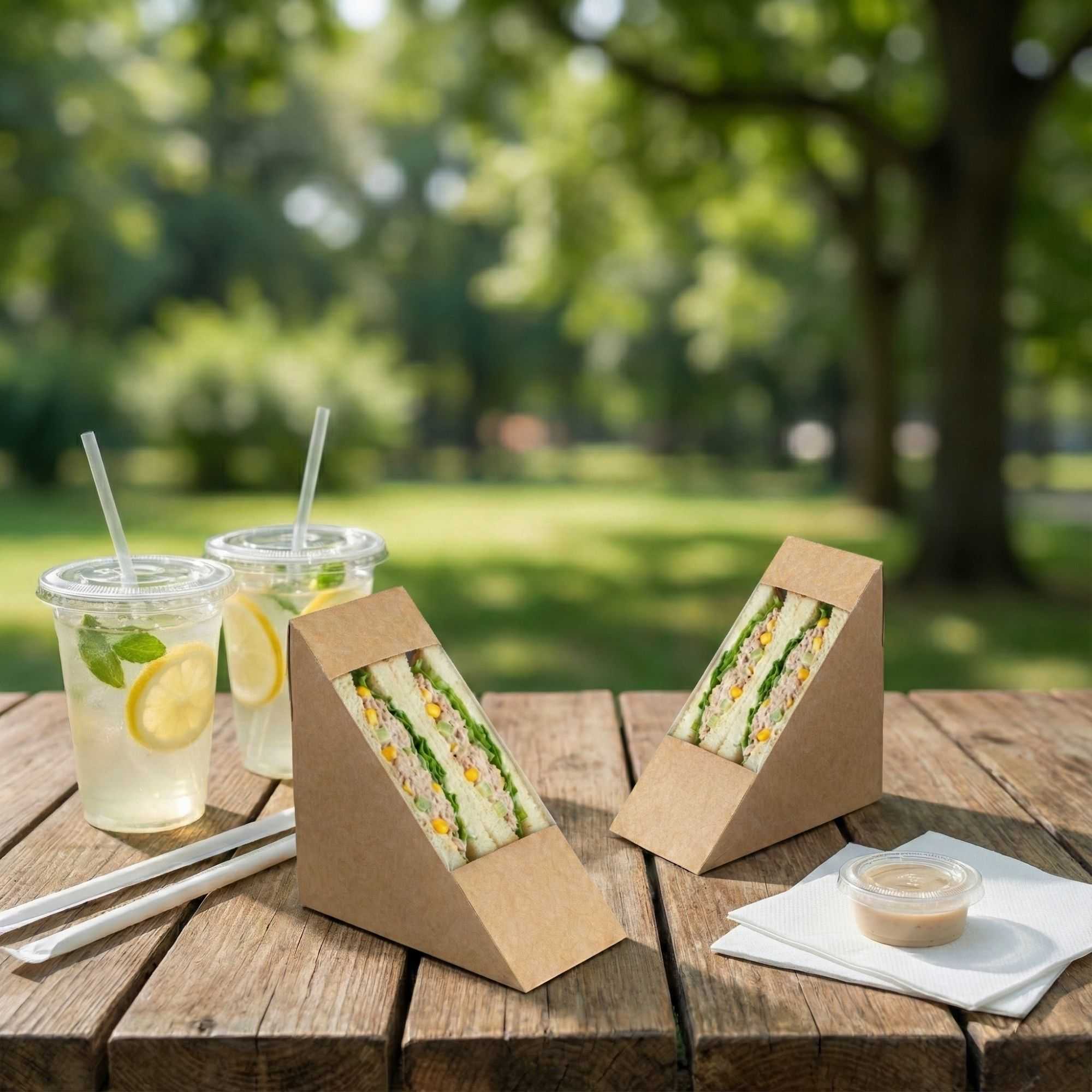 Cafe Vision Triangle Kraft Paper Medium Sandwich Box - 4 3/4" x 4 3/4" x 2 3/4" - 200 count box