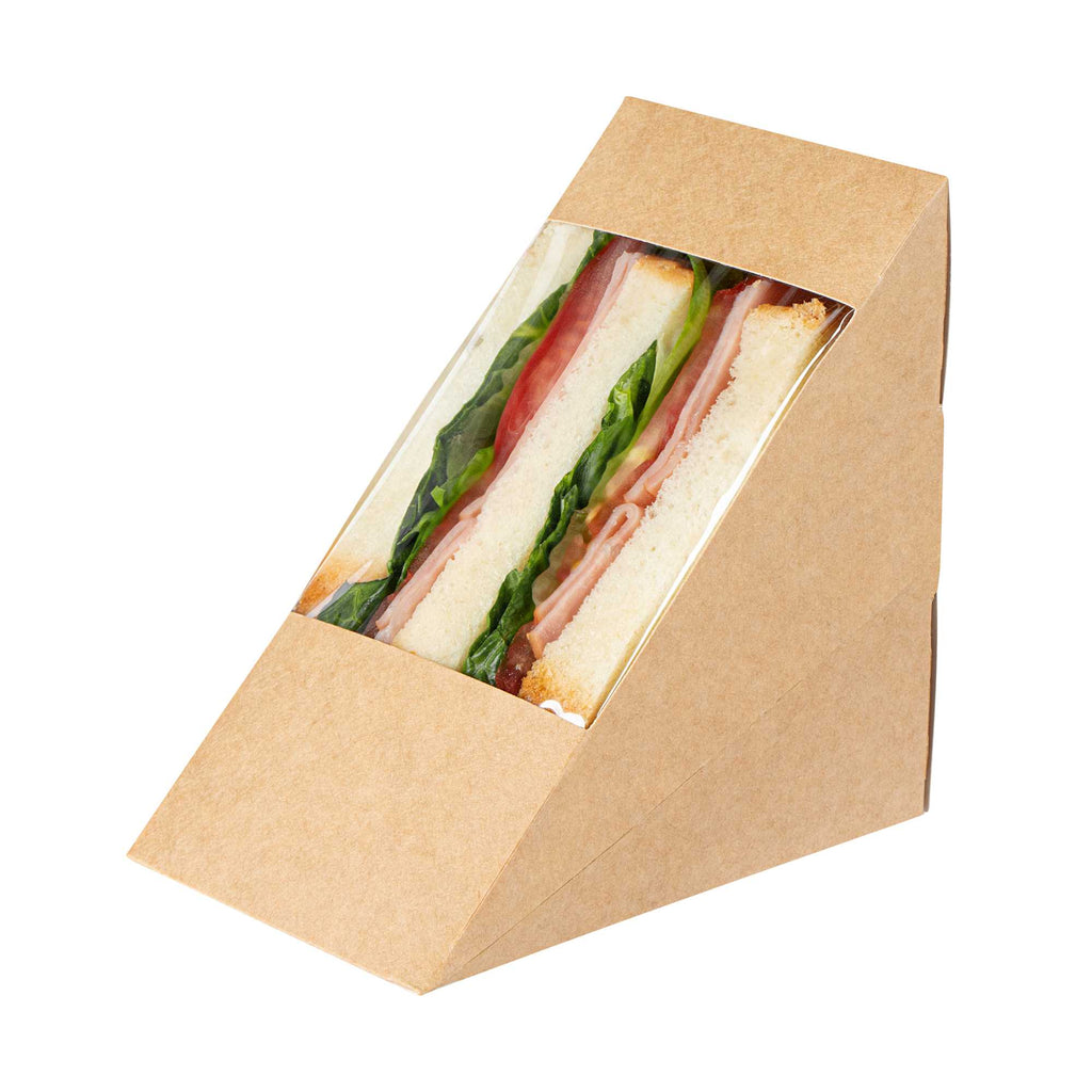 Cafe Vision Triangle Kraft Paper Large Sandwich Box - 4 3/4" x 4 3/4" x 3 1/4" - 200 count box