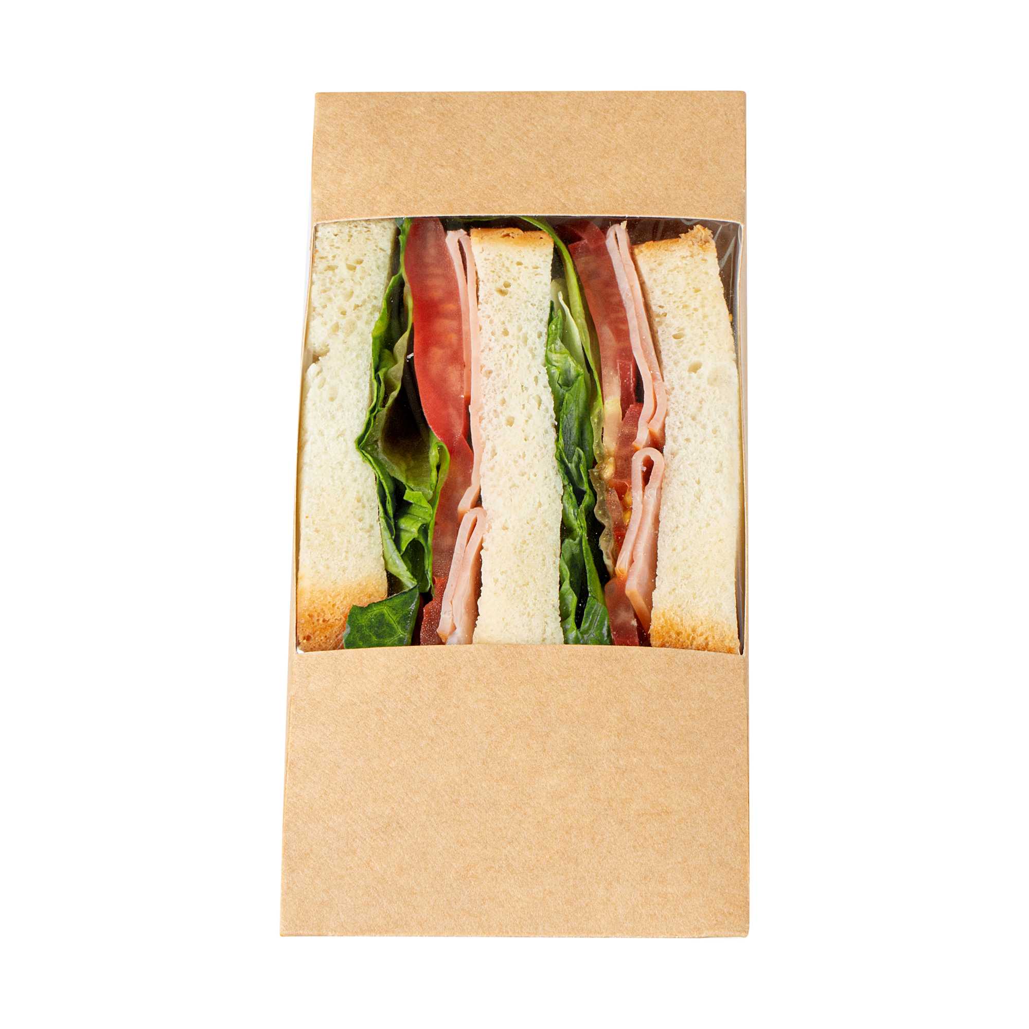 Cafe Vision Triangle Kraft Paper Large Sandwich Box - 4 3/4" x 4 3/4" x 3 1/4" - 200 count box