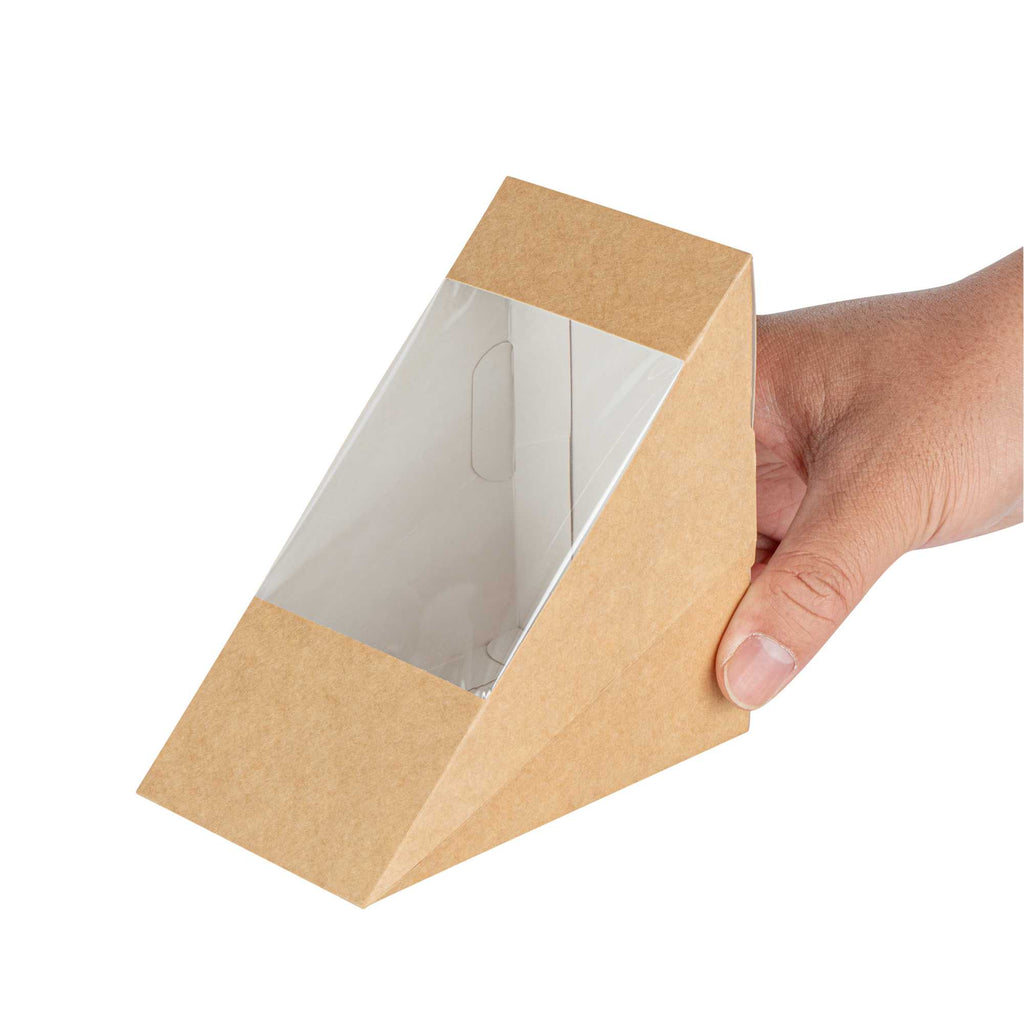 Cafe Vision Triangle Kraft Paper Large Sandwich Box - 4 3/4" x 4 3/4" x 3 1/4" - 200 count box