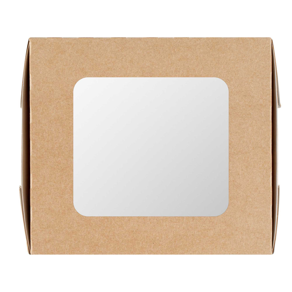 Cafe Vision 41 oz Rectangle Kraft Paper Large Bio Take Out Container - Two Windows - 5 1/4" x 6" x 2 1/2" - 200 count box