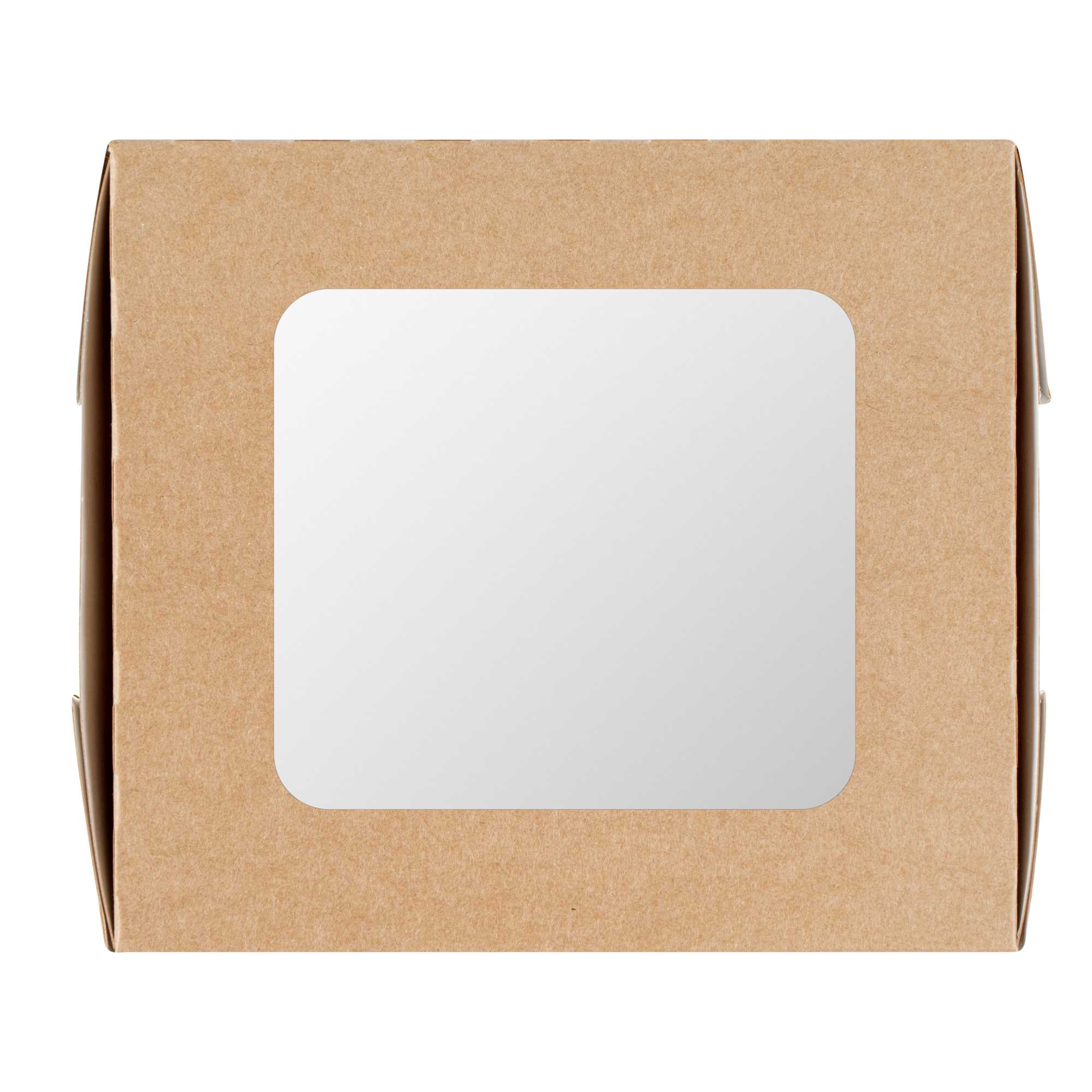 Cafe Vision 41 oz Rectangle Kraft Paper Large Bio Take Out Container - Two Windows - 5 1/4" x 6" x 2 1/2" - 200 count box