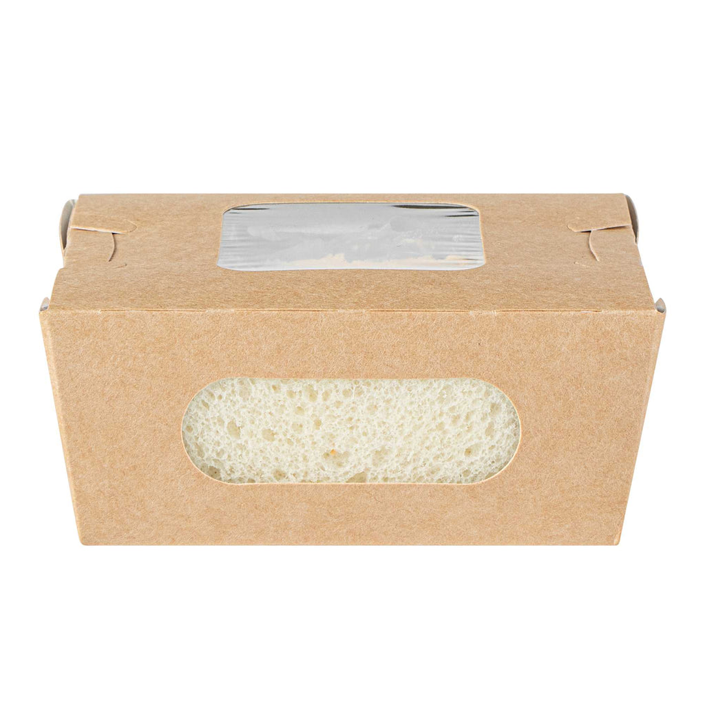 Cafe Vision 12 oz Rectangle Kraft Paper Mini Bio Take Out Container - Two Windows - 4 1/4" x 3 3/4" x 1 3/4" - 200 count box