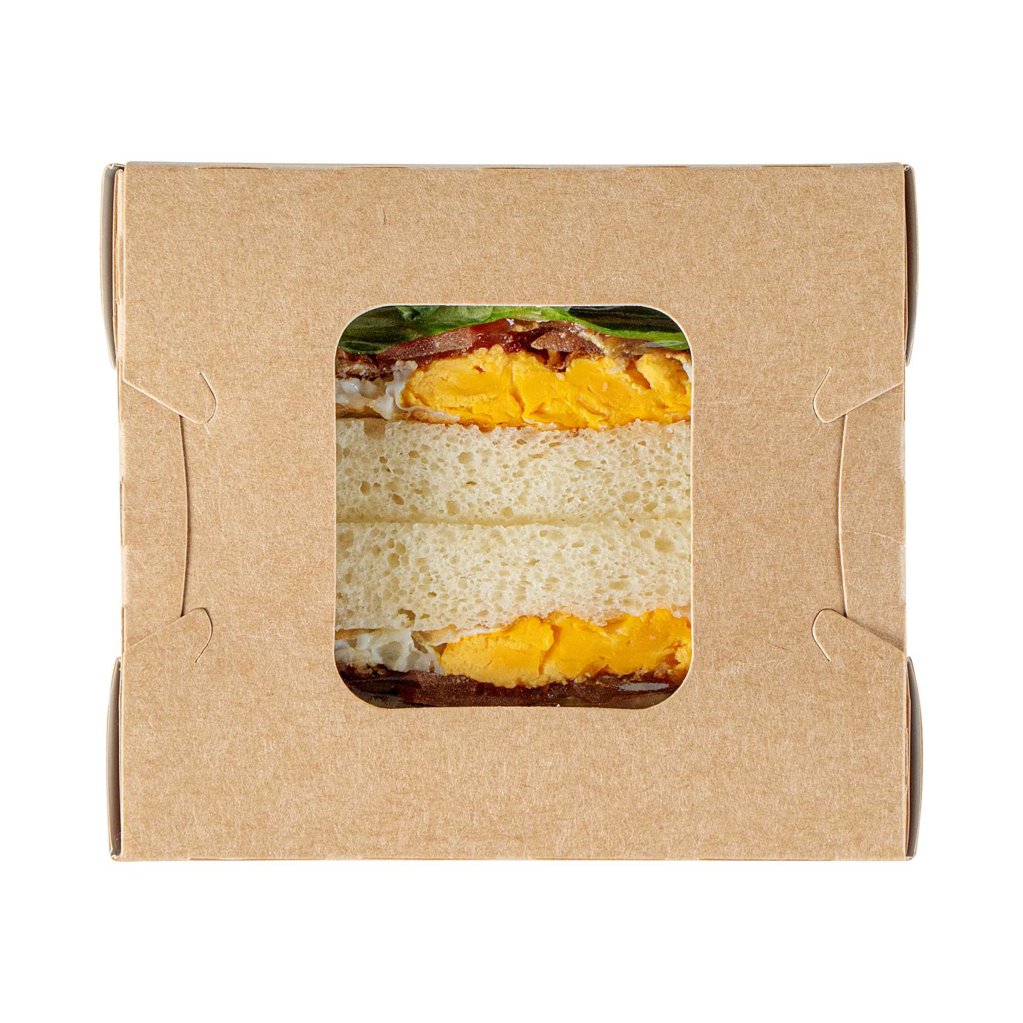 Cafe Vision 12 oz Rectangle Kraft Paper Mini Bio Take Out Container - Two Windows - 4 1/4" x 3 3/4" x 1 3/4" - 200 count box