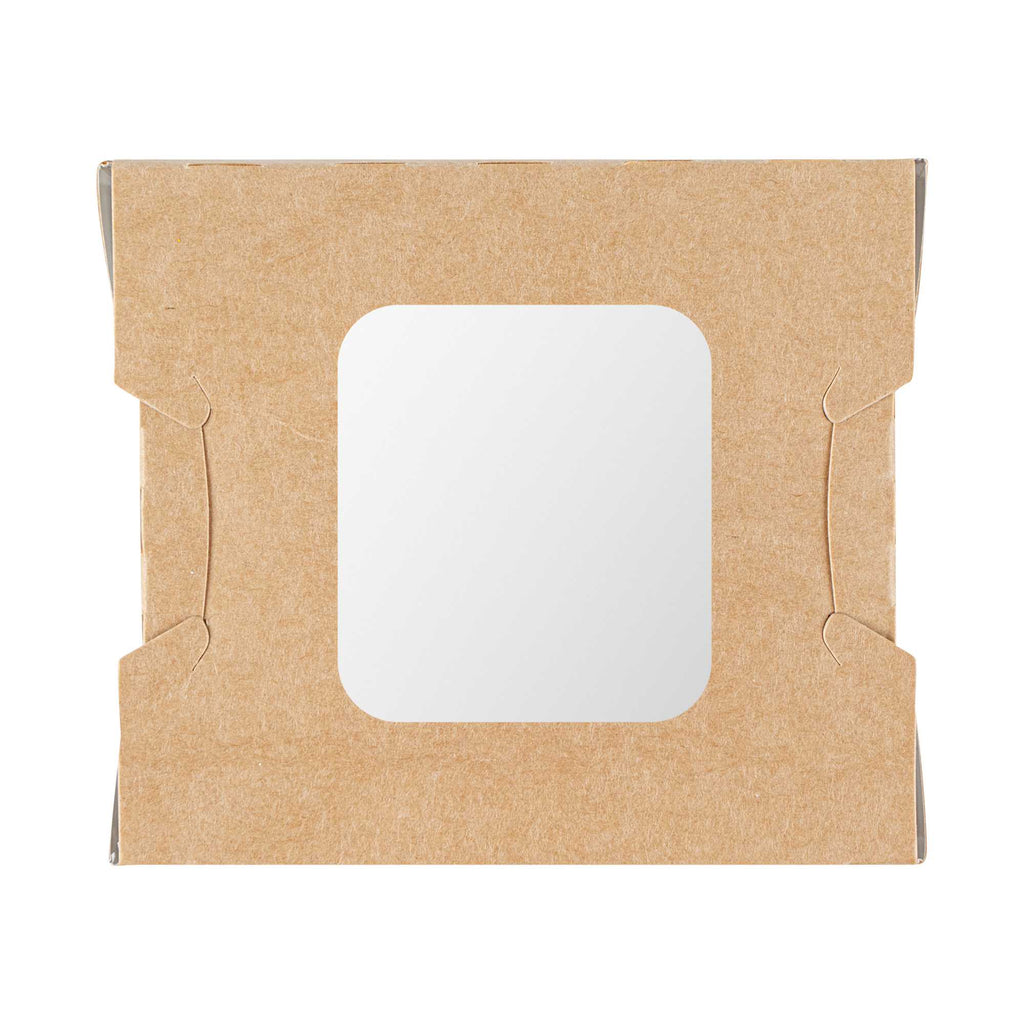 Cafe Vision 12 oz Rectangle Kraft Paper Mini Bio Take Out Container - Two Windows - 4 1/4" x 3 3/4" x 1 3/4" - 200 count box