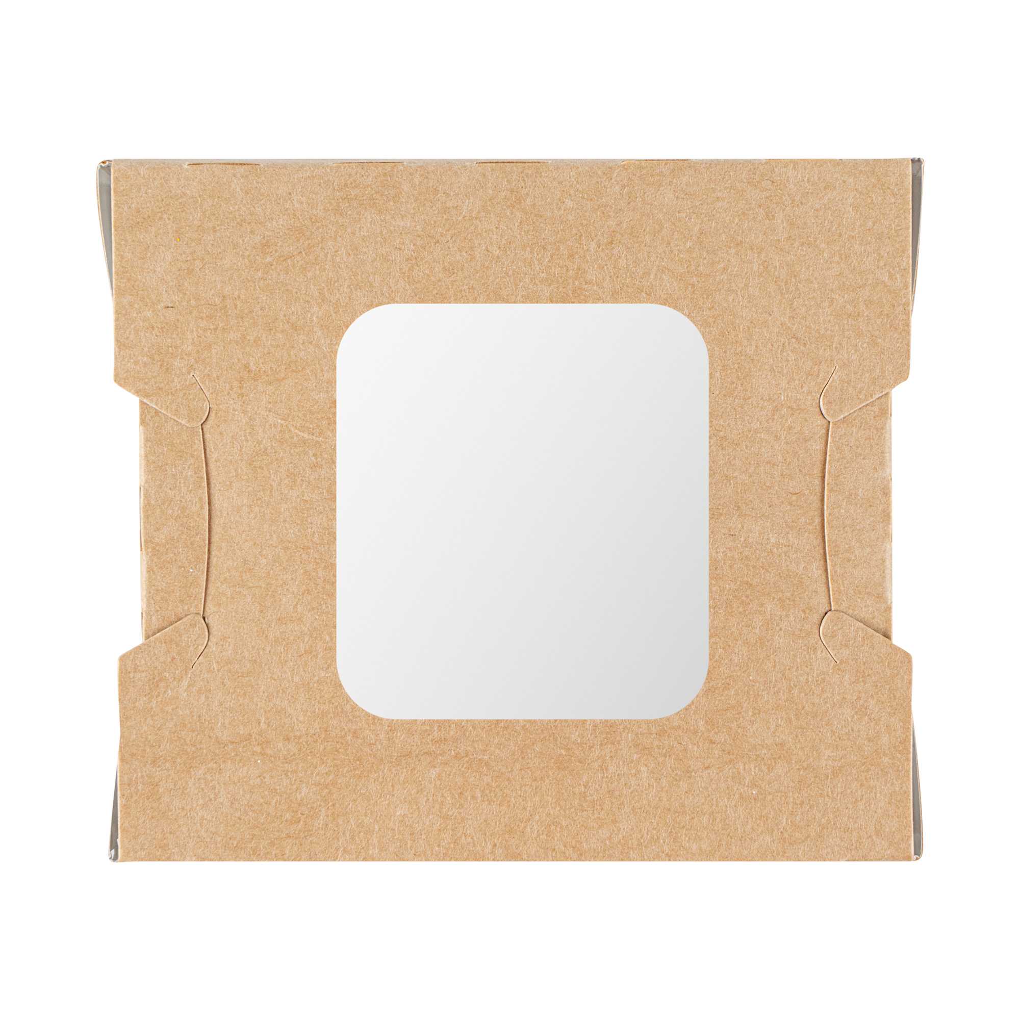 Cafe Vision 12 oz Rectangle Kraft Paper Mini Bio Take Out Container - Two Windows - 4 1/4" x 3 3/4" x 1 3/4" - 200 count box