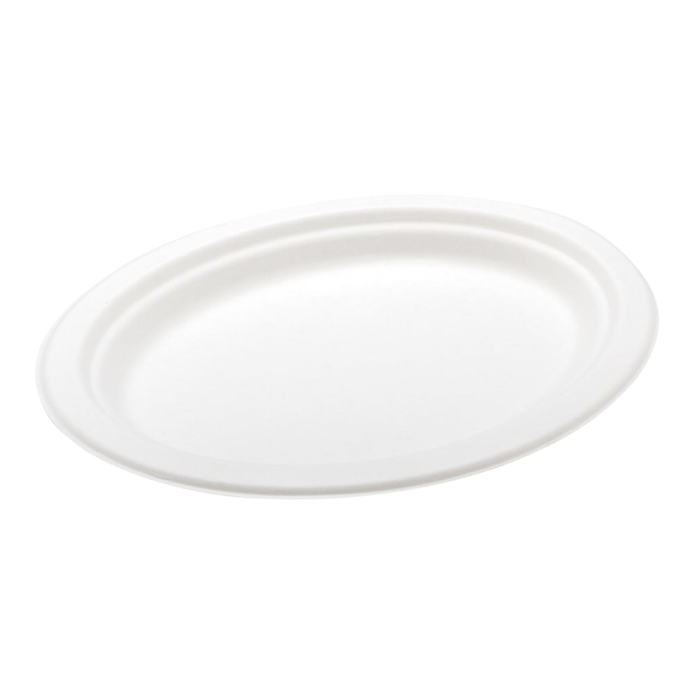 Pulp Tek Oval White Sugarcane / Bagasse Medium Plate - 10 1/2" x 7 3/4" x 3/4" - 100 count box
