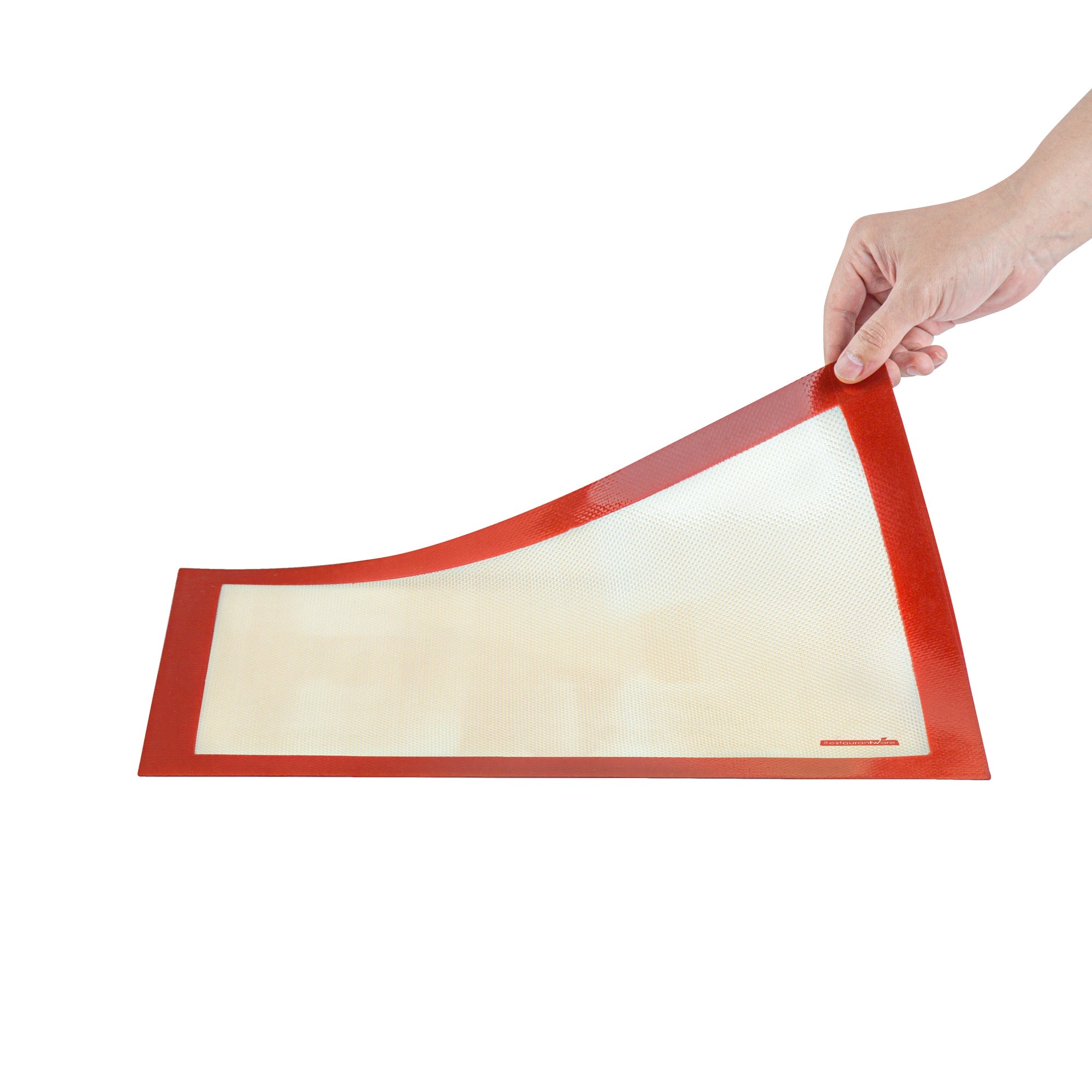 Pastry Tek Rectangle Tan and Red Silicone Half Size Baking Mat - Ultra Durable - 11 3/4" x 15 3/4" - 1 count box