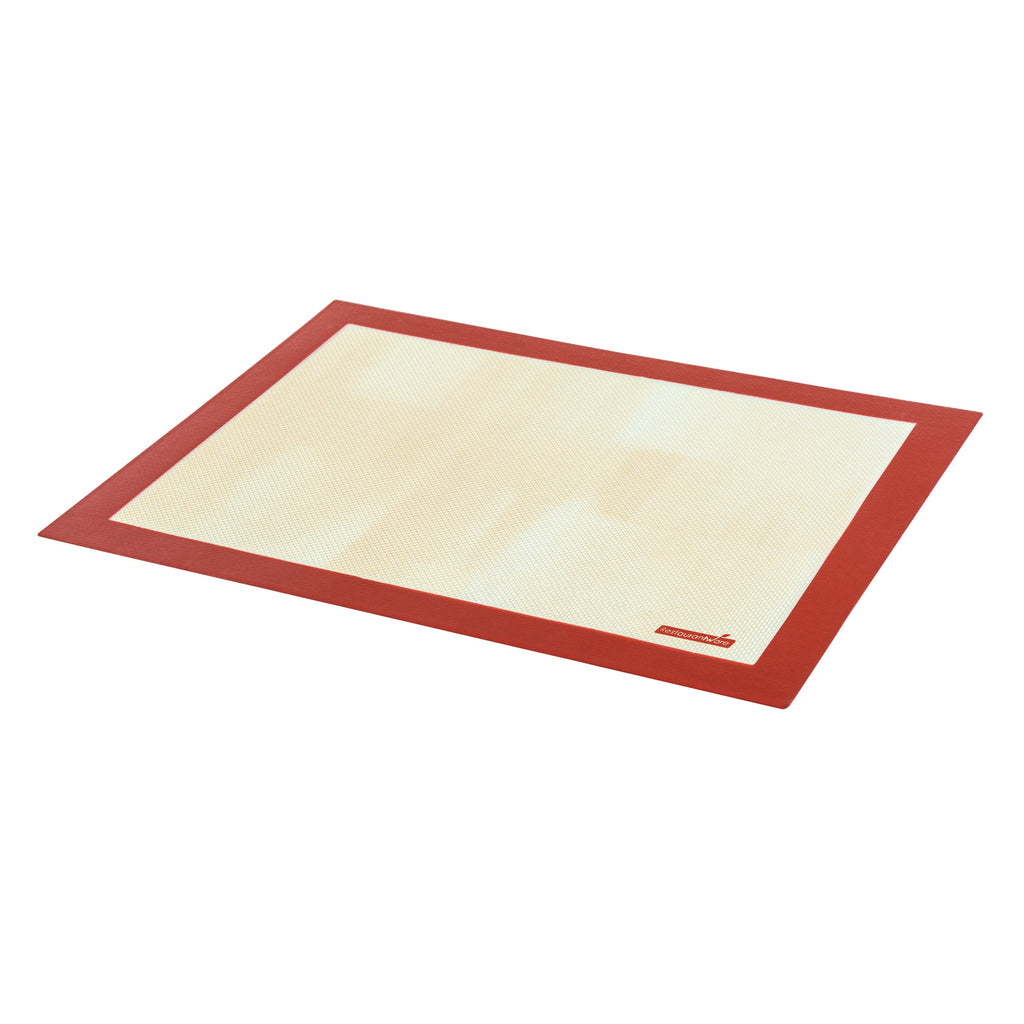 Pastry Tek Rectangle Tan and Red Silicone Half Size Baking Mat - Ultra Durable - 11 3/4" x 15 3/4" - 1 count box