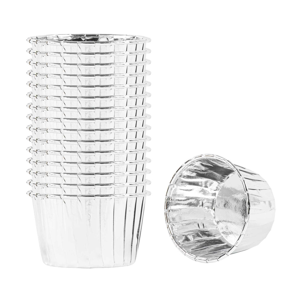 Panificio 3 oz Round Metallic Silver Paper Small Baking Cup - Pleated - 2 1/2" x 2 1/2" x 1 1/2" - 200 count box
