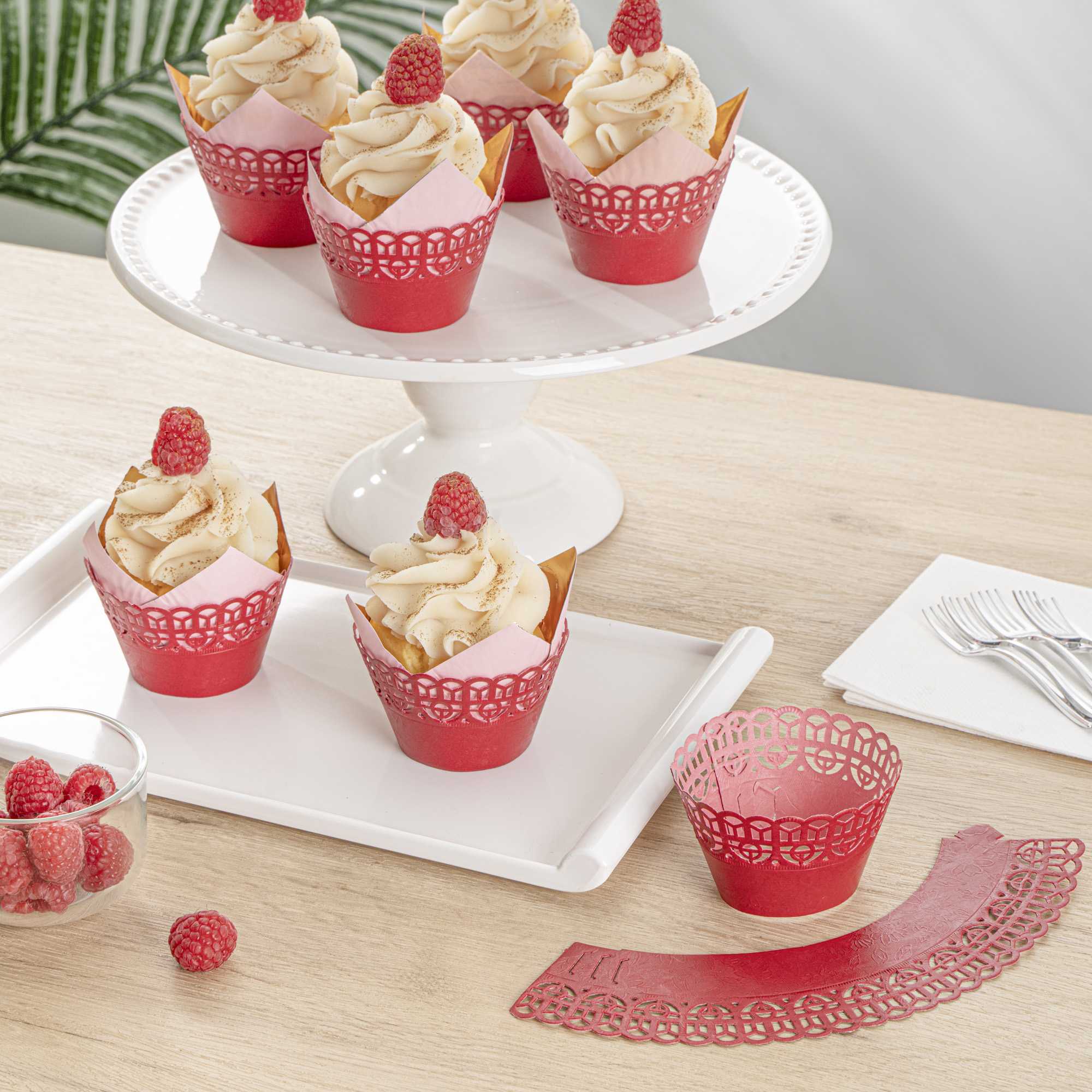 Bellissimo Round Cherry Red Paper Cupcake Wrap - 2 1/4" x 2 1/4" x 2" - 200 count box