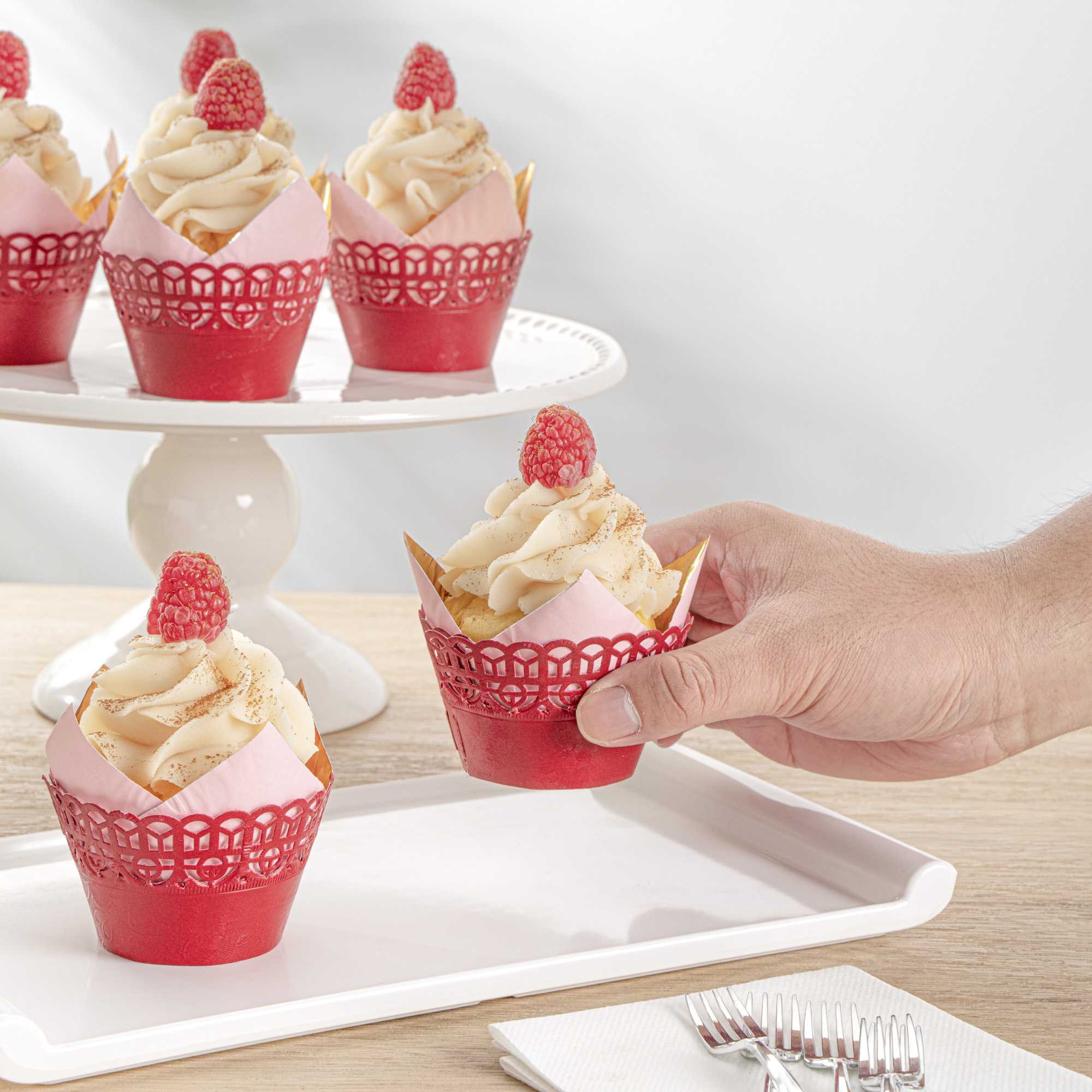 Bellissimo Round Cherry Red Paper Cupcake Wrap - 2 1/4" x 2 1/4" x 2" - 200 count box