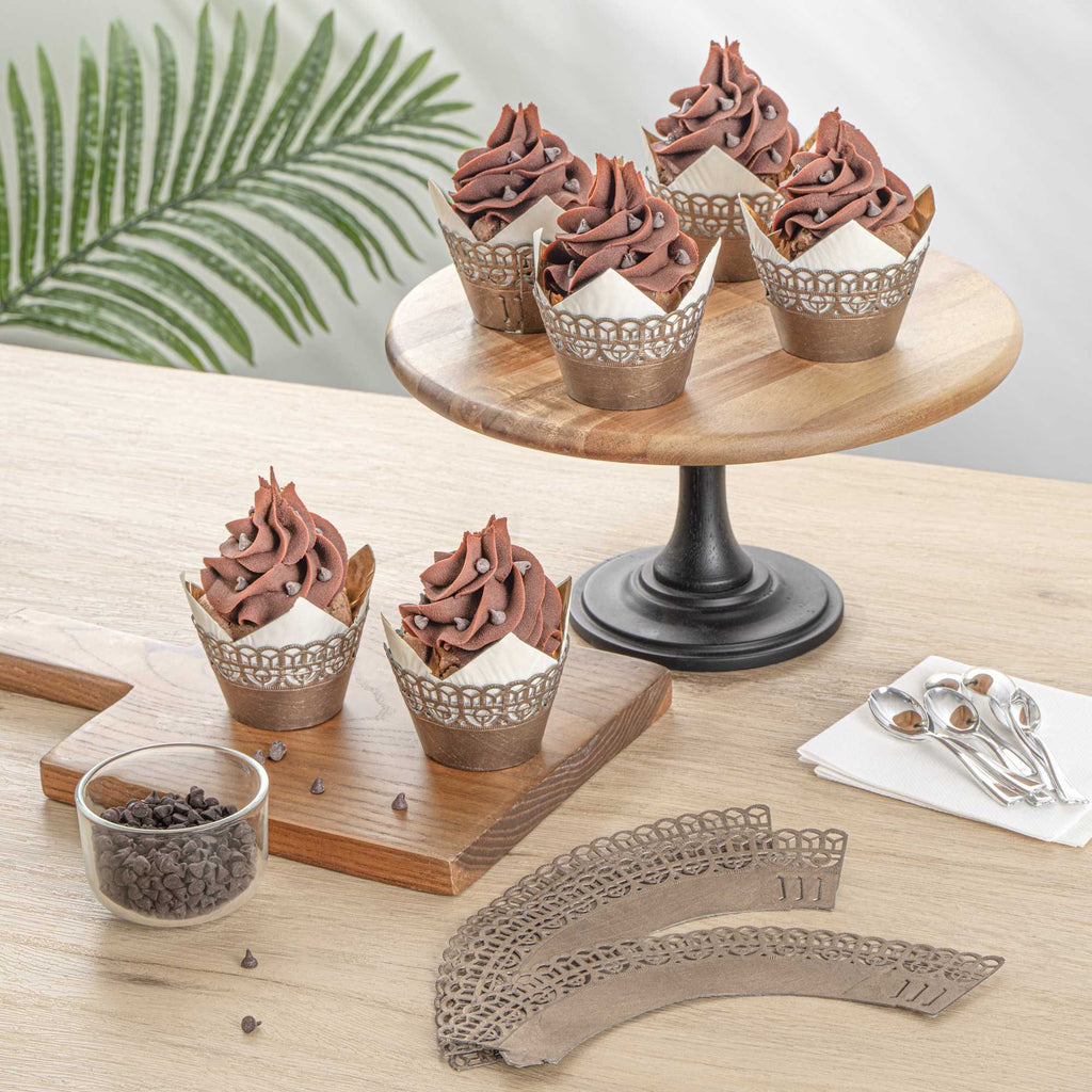 Bellissimo Round Cocoa Brown Paper Cupcake Wrap - 2 1/4" x 2 1/4" x 2" - 200 count box