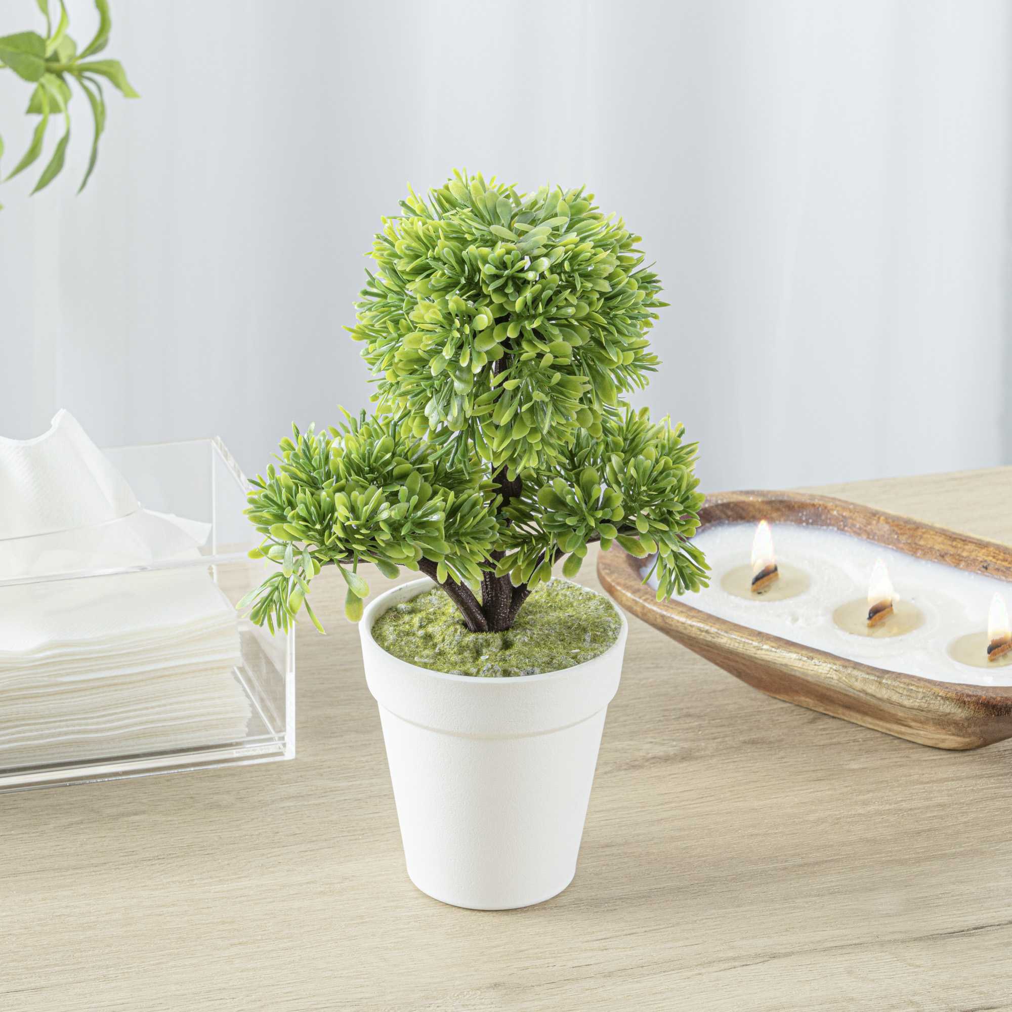 Fiore Round Green Plastic Petite Green Tree in Plastic Pot - 7" x 4" x 11" - 12 count box