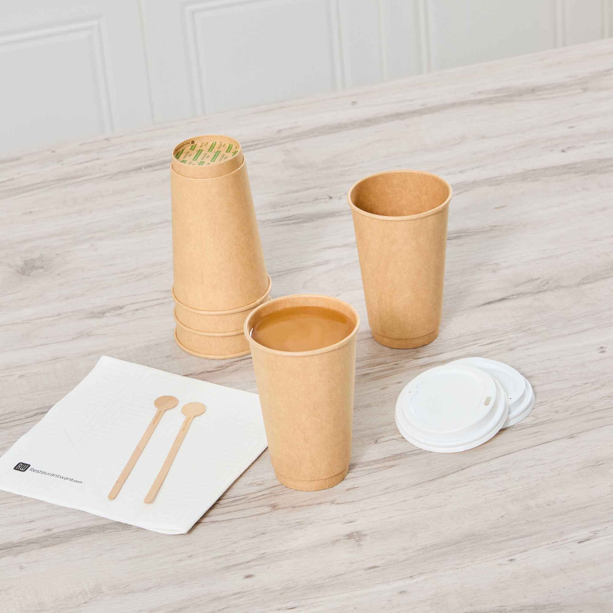 Restpresso 16 oz Kraft Paper Coffee Cup - Double Wall - 3 1/2" x 3 1/2" x 5 1/2" - 25 count box