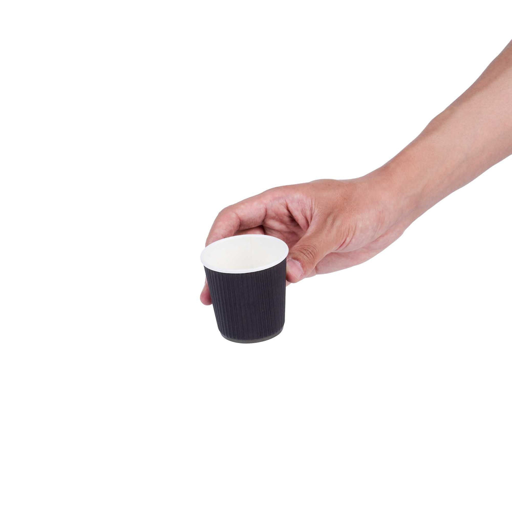 Restpresso 4 oz Black Paper Coffee Cup - Ripple Wall - 2 1/2" x 2 1/2" x 2 1/4" - 25 count box