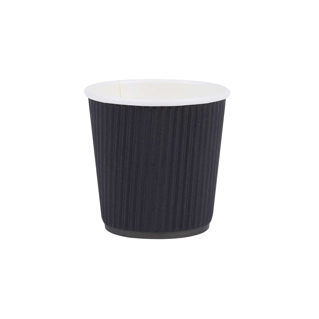 Restpresso 4 oz Black Paper Coffee Cup - Ripple Wall - 2 1/2" x 2 1/2" x 2 1/4" - 25 count box
