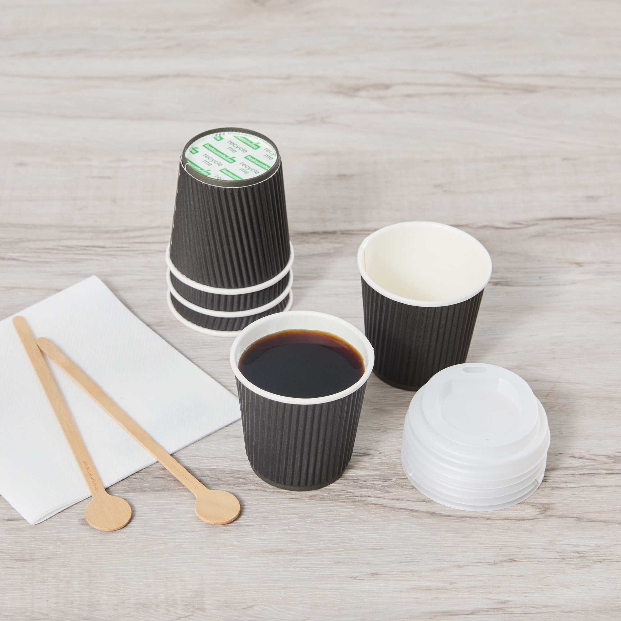 Restpresso 4 oz Black Paper Coffee Cup - Ripple Wall - 2 1/2" x 2 1/2" x 2 1/4" - 25 count box