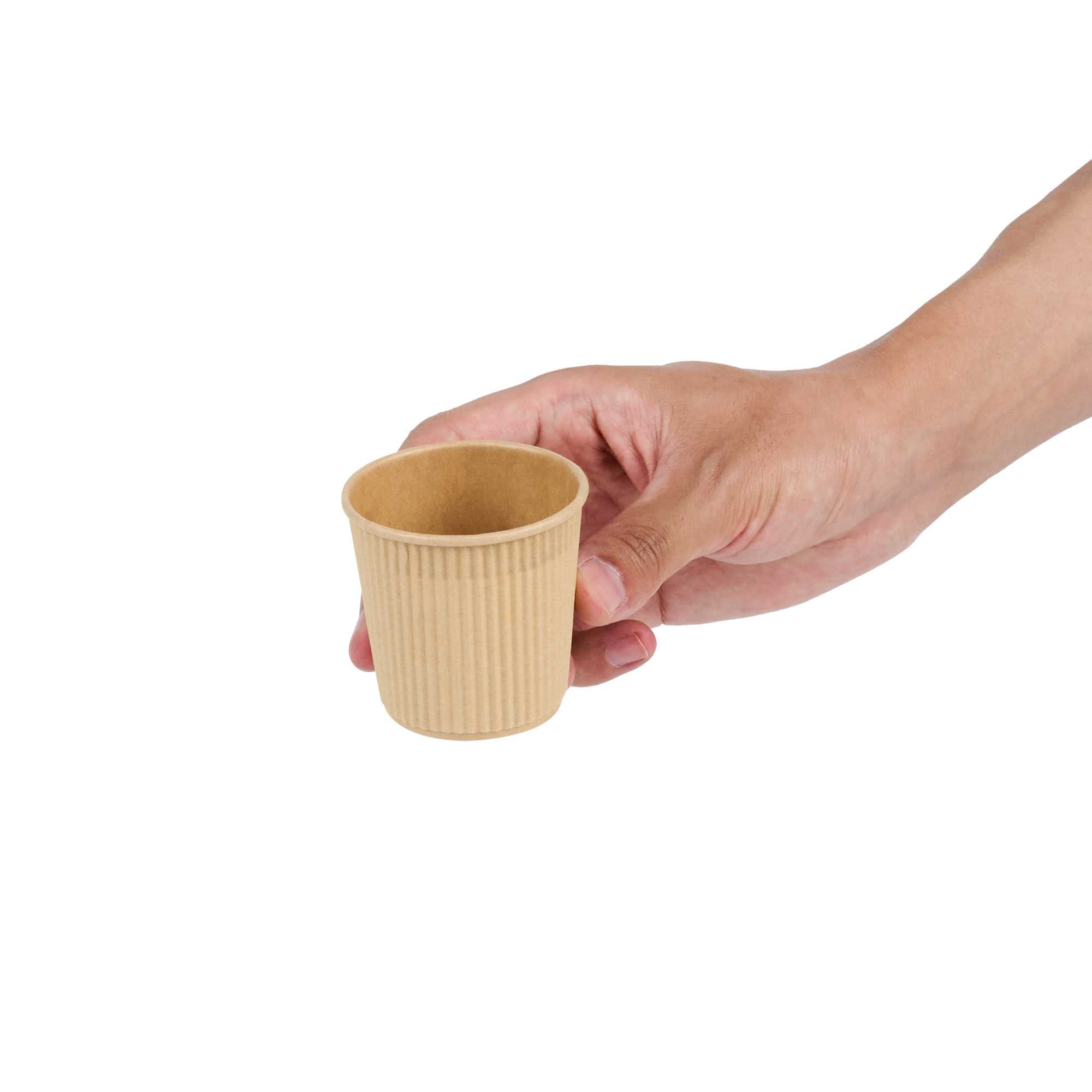 Restpresso 4 oz Kraft Paper Coffee Cup - Ripple Wall - 2 1/2" x 2 1/2" x 2 1/4" - 25 count box
