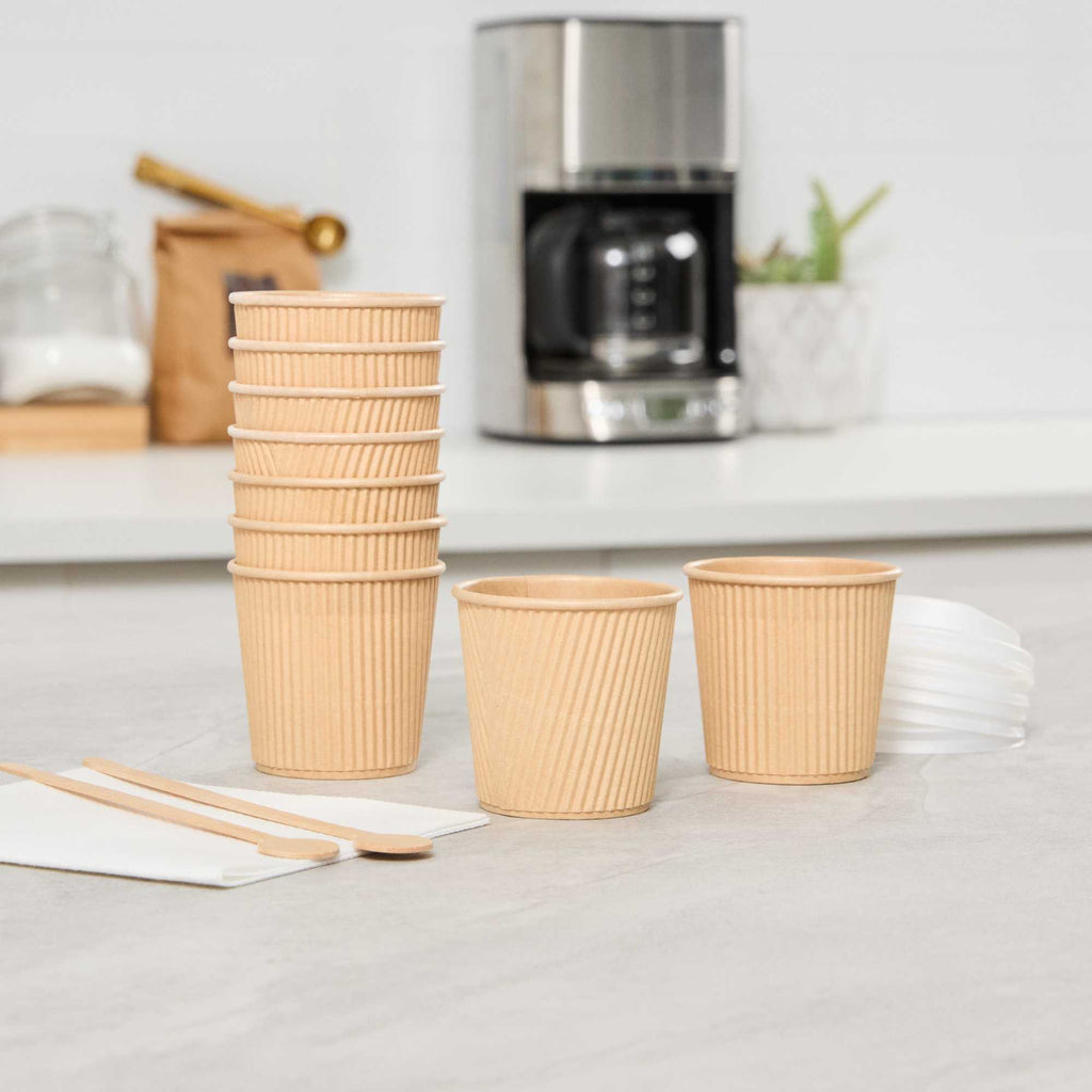 Restpresso 4 oz Kraft Paper Coffee Cup - Ripple Wall - 2 1/2" x 2 1/2" x 2 1/4" - 25 count box