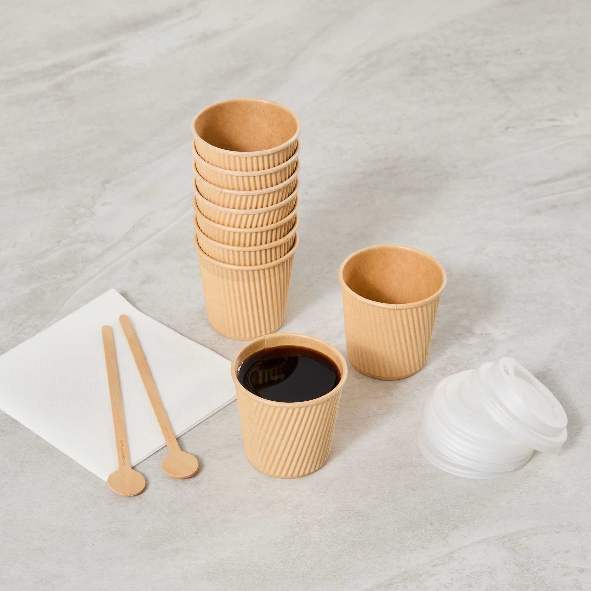 Restpresso 4 oz Kraft Paper Coffee Cup - Ripple Wall - 2 1/2" x 2 1/2" x 2 1/4" - 25 count box