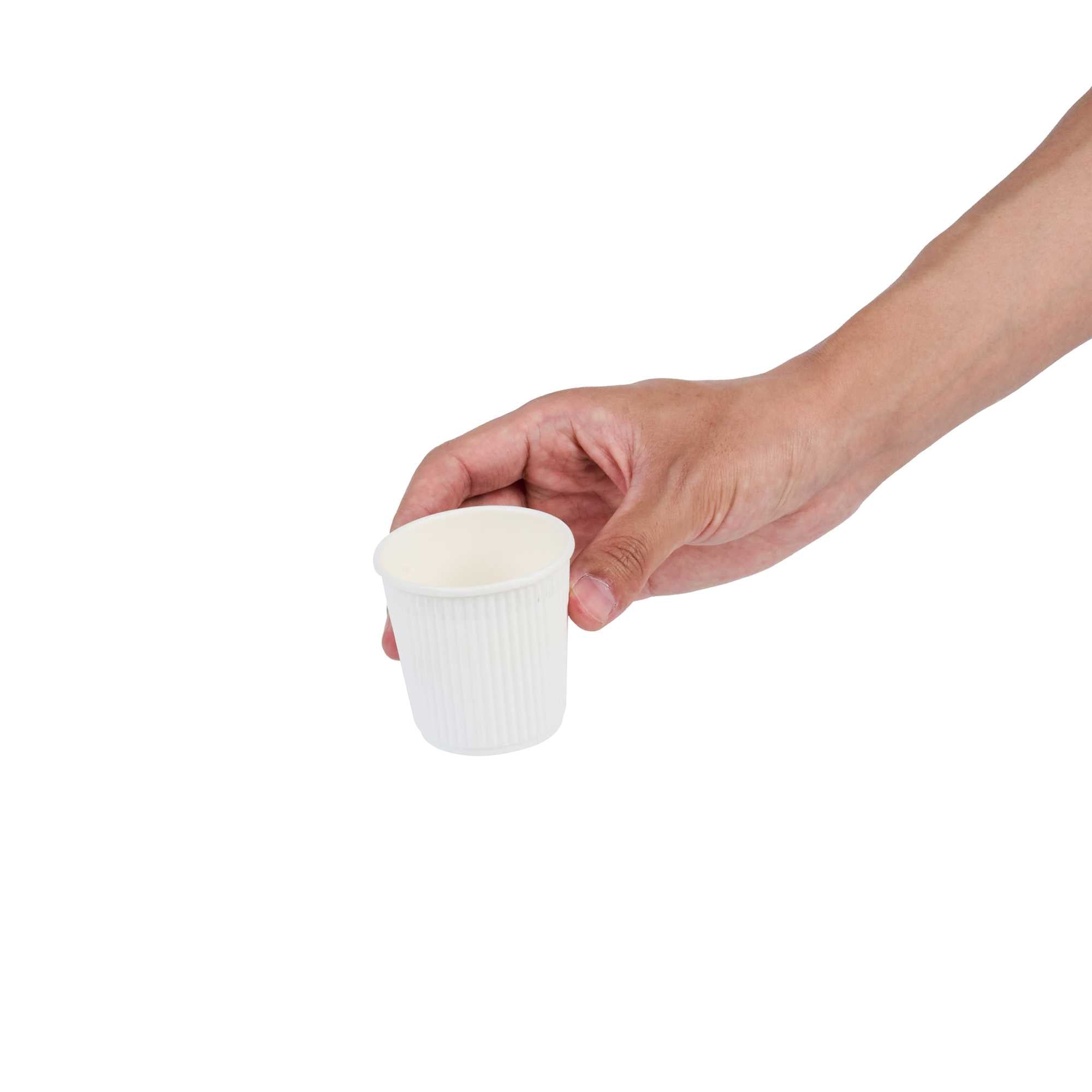 Restpresso 4 oz White Paper Coffee Cup - Ripple Wall - 2 1/2" x 2 1/2" x 2 1/4" - 25 count box