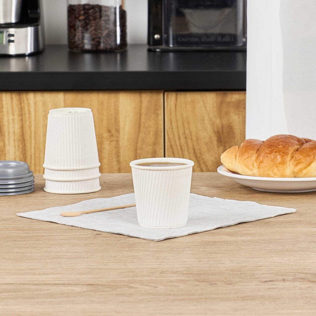 Restpresso 4 oz White Paper Coffee Cup - Ripple Wall - 2 1/2" x 2 1/2" x 2 1/4" - 25 count box