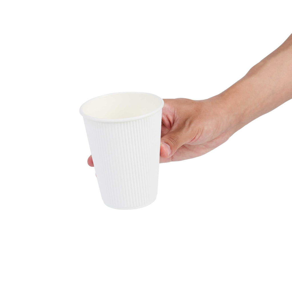 Restpresso 12 oz White Paper Coffee Cup - Ripple Wall - 3 1/2" x 3 1/2" x 4 1/4" - 500 count box