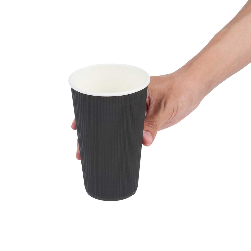 Restpresso 16 oz Black Paper Coffee Cup - Ripple Wall - 3 1/2" x 3 1/2" x 5 1/2" - 25 count box