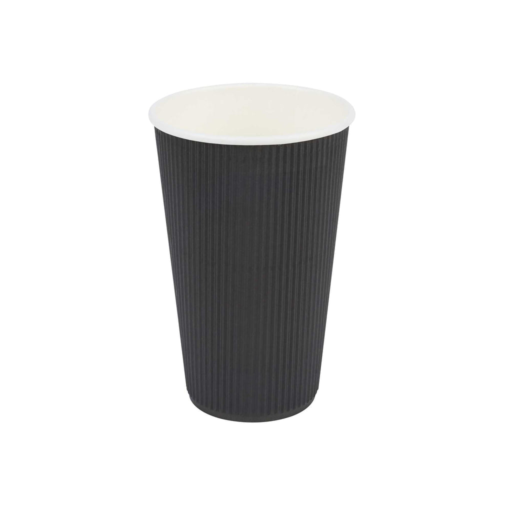 Restpresso 16 oz Black Paper Coffee Cup - Ripple Wall - 3 1/2" x 3 1/2" x 5 1/2" - 25 count box