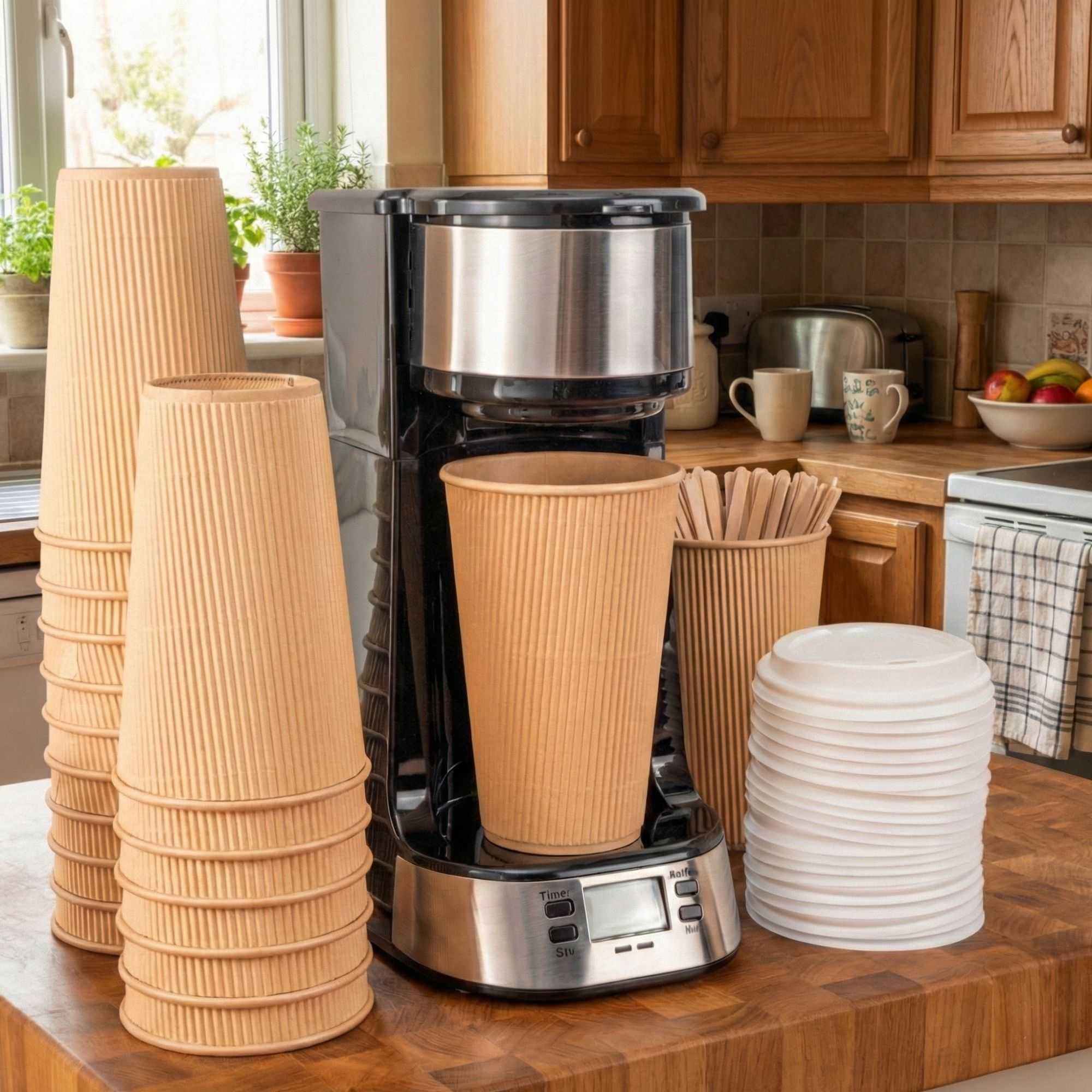 Restpresso 16 oz Kraft Paper Coffee Cup - Ripple Wall - 3 1/2" x 3 1/2" x 5 1/2" - 25 count box