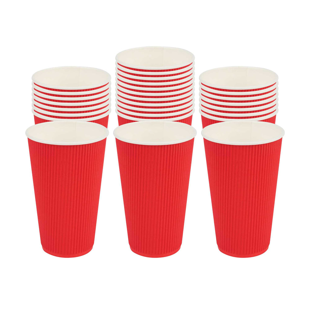 Restpresso 16 oz Red Paper Coffee Cup - Ripple Wall - 3 1/2" x 3 1/2" x 5 1/2" - 500 count box